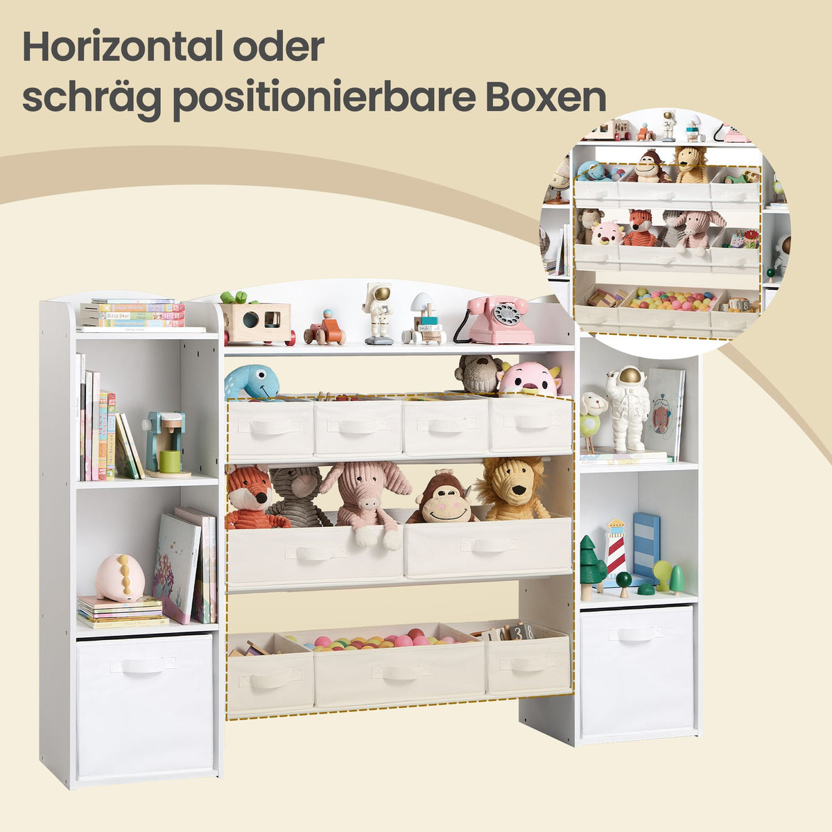 Kinderschrank Mit 4 Offenen Fächern - Mit 9 Mittleren Und 2 Seitlichen Boxen - Für Spielzeug