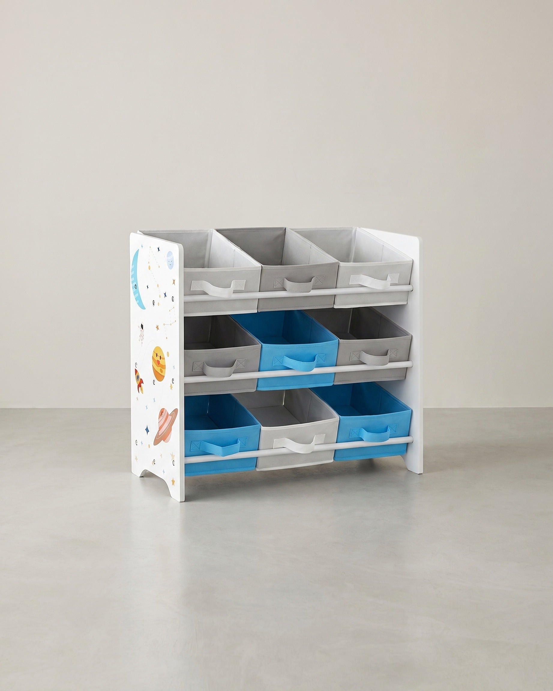 Kinder Aufbewahrungsschrank mit 9 Aufbewahrungsboxen – Spielzeug-Organizer – Bücherregal mit Kippsicherung