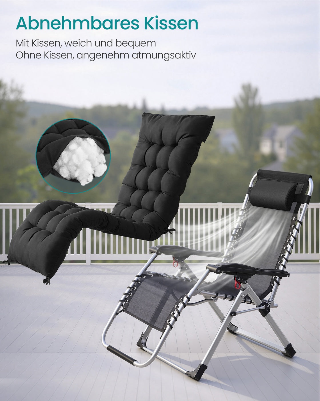Verstellbare Liege – Relaxsessel mit Fußstütze – Klappbar – Mit Tisch und Kissen