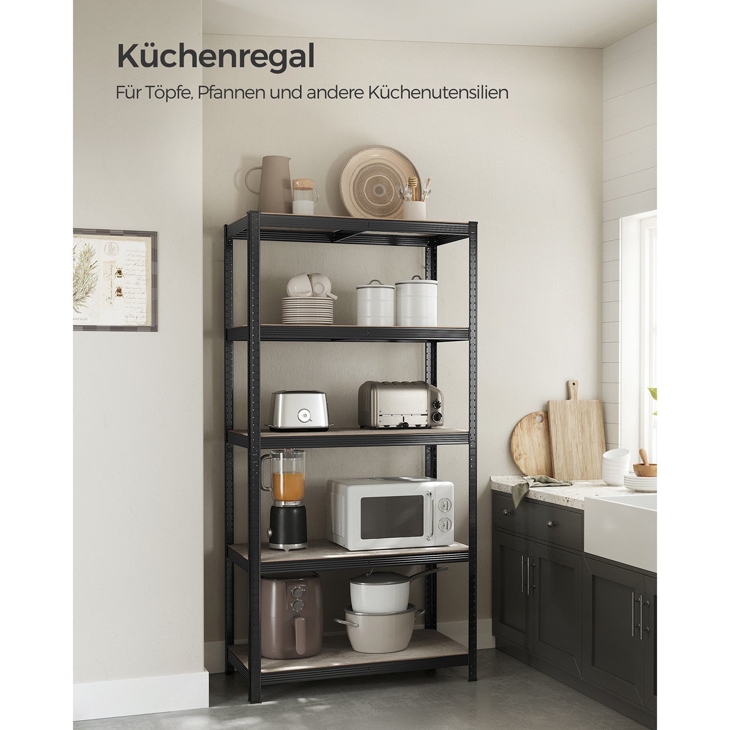 Lagerregal / Schwerlastregal – verstellbare Böden – bis 120 kg pro Boden – Stahlrahmen für Küche, Garage & Abstellraum