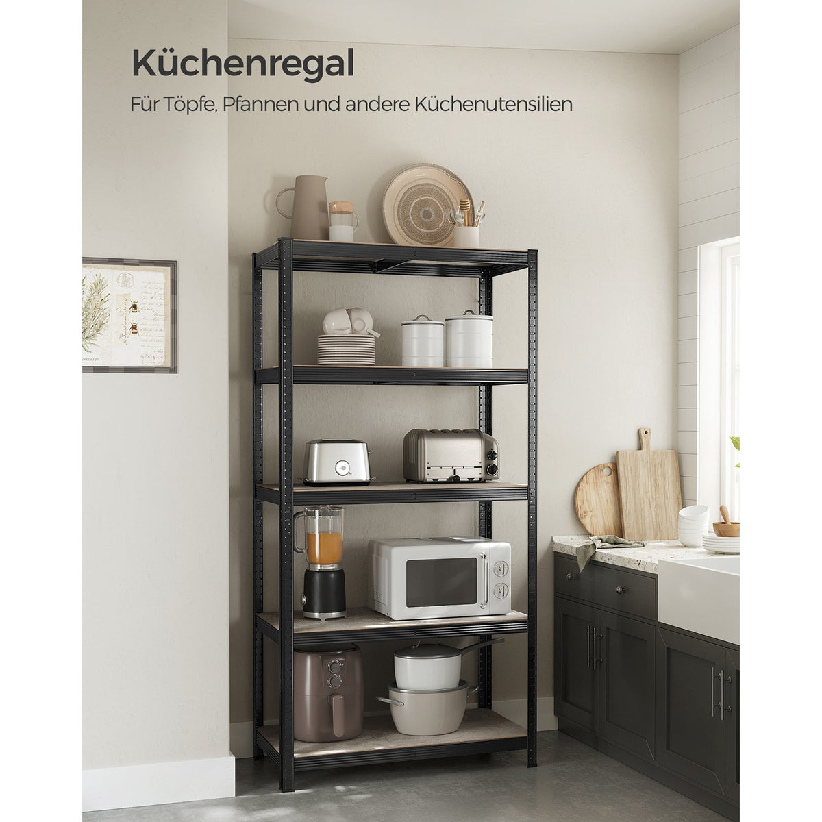 Lagerregal / Schwerlastregal – verstellbare Böden – bis 120 kg pro Boden – Stahlrahmen für Küche, Garage & Abstellraum