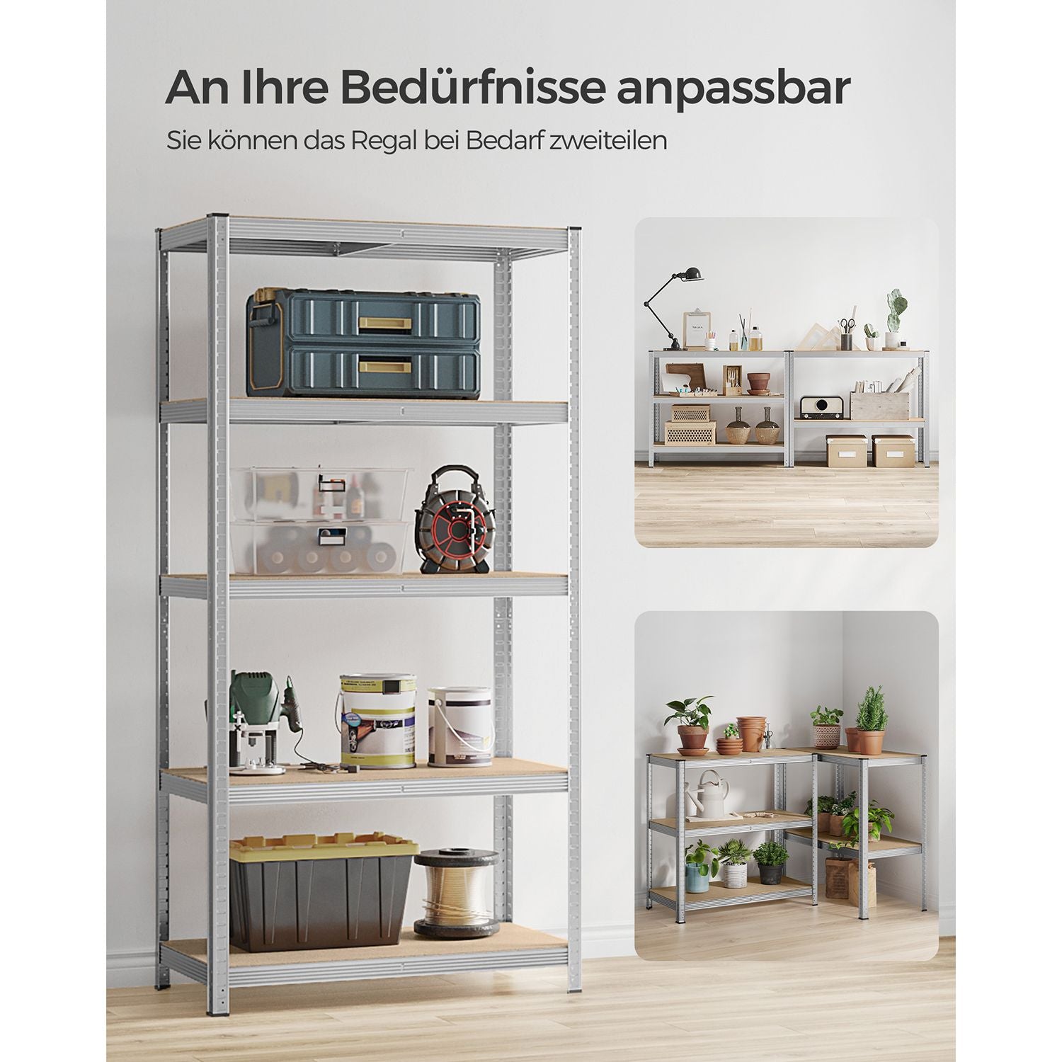 Lagerregal / Schwerlastregal – verstellbare Böden – bis 120 kg pro Boden – Stahlrahmen für Küche, Garage & Abstellraum