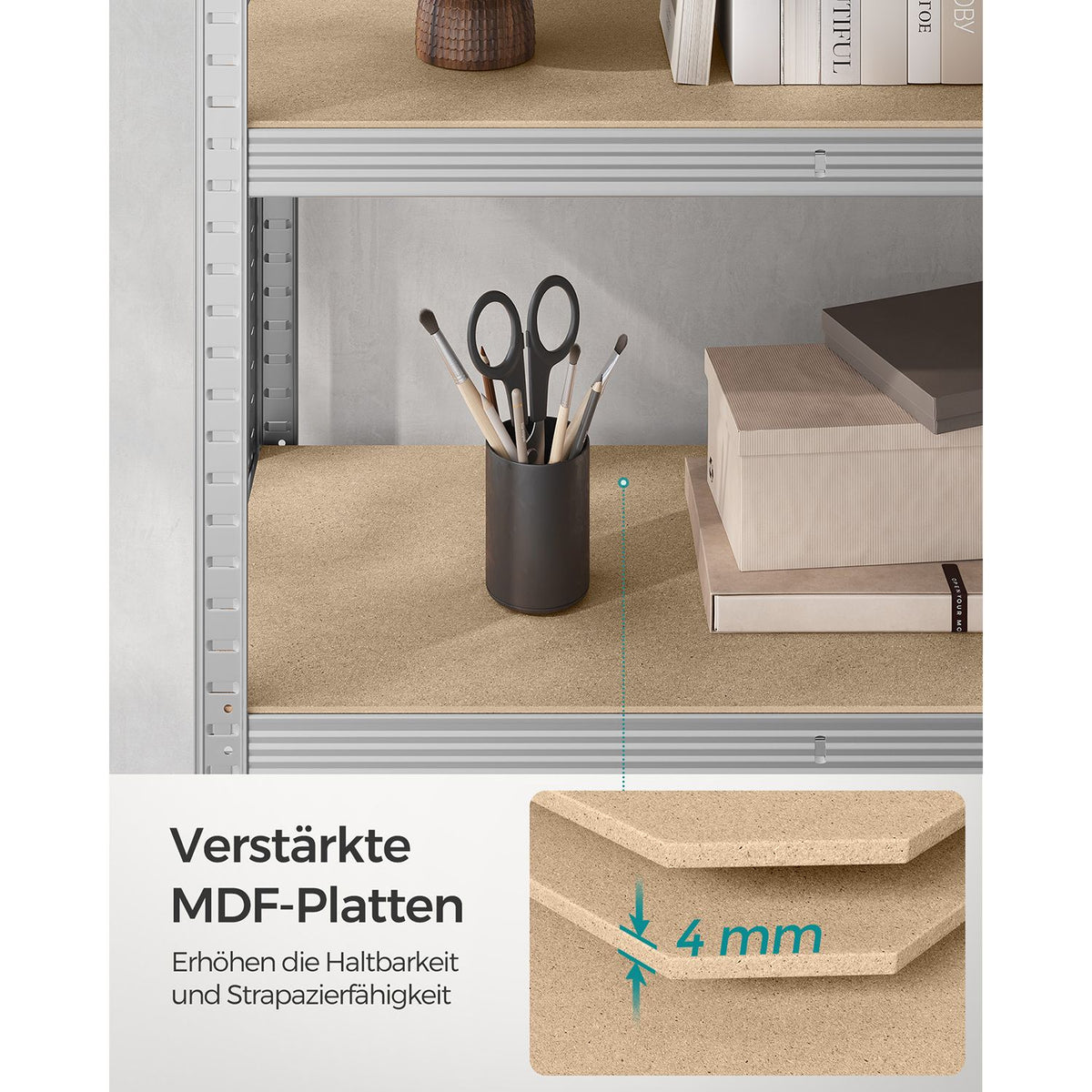 Lagerregal / Schwerlastregal – verstellbare Böden – bis 120 kg pro Boden – Stahlrahmen für Küche, Garage & Abstellraum