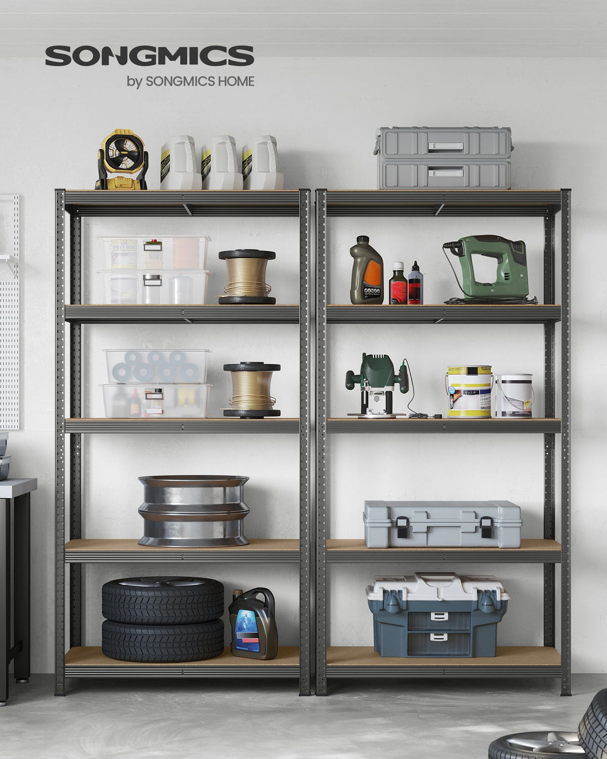 Lagerregal / Schwerlastregal – verstellbare Böden – bis 120 kg pro Boden – Stahlrahmen für Küche, Garage & Abstellraum