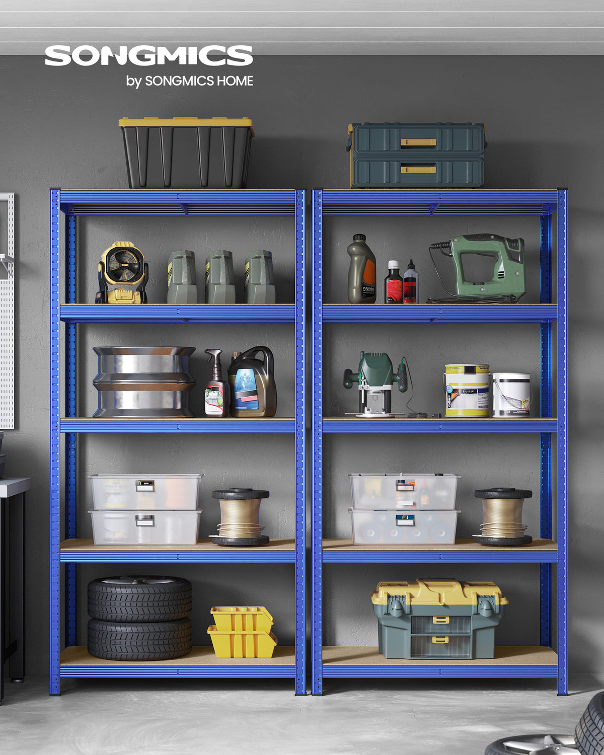 Lagerregal / Schwerlastregal – verstellbare Böden – bis 120 kg pro Boden – Stahlrahmen für Küche, Garage & Abstellraum