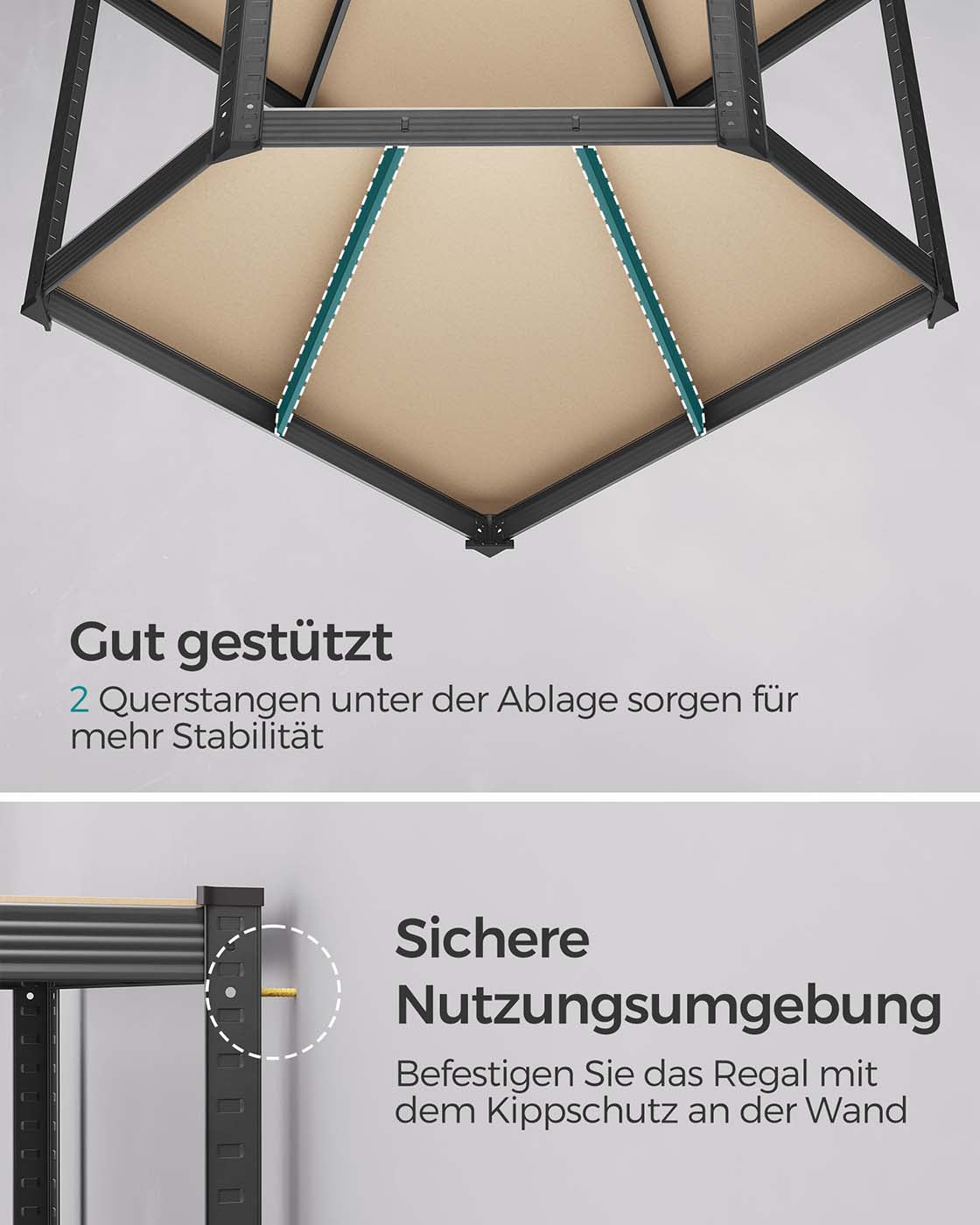 Eckregal mit hoher Tragkraft – Modulares Regalsystem – Verstellbare Regalböden – Für Garage, Keller und Lagerraum