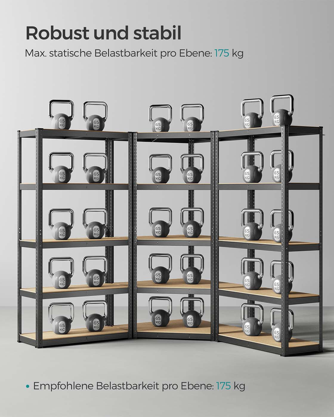 Eckregal mit hoher Tragkraft – Modulares Regalsystem – Verstellbare Regalböden – Für Garage, Keller und Lagerraum