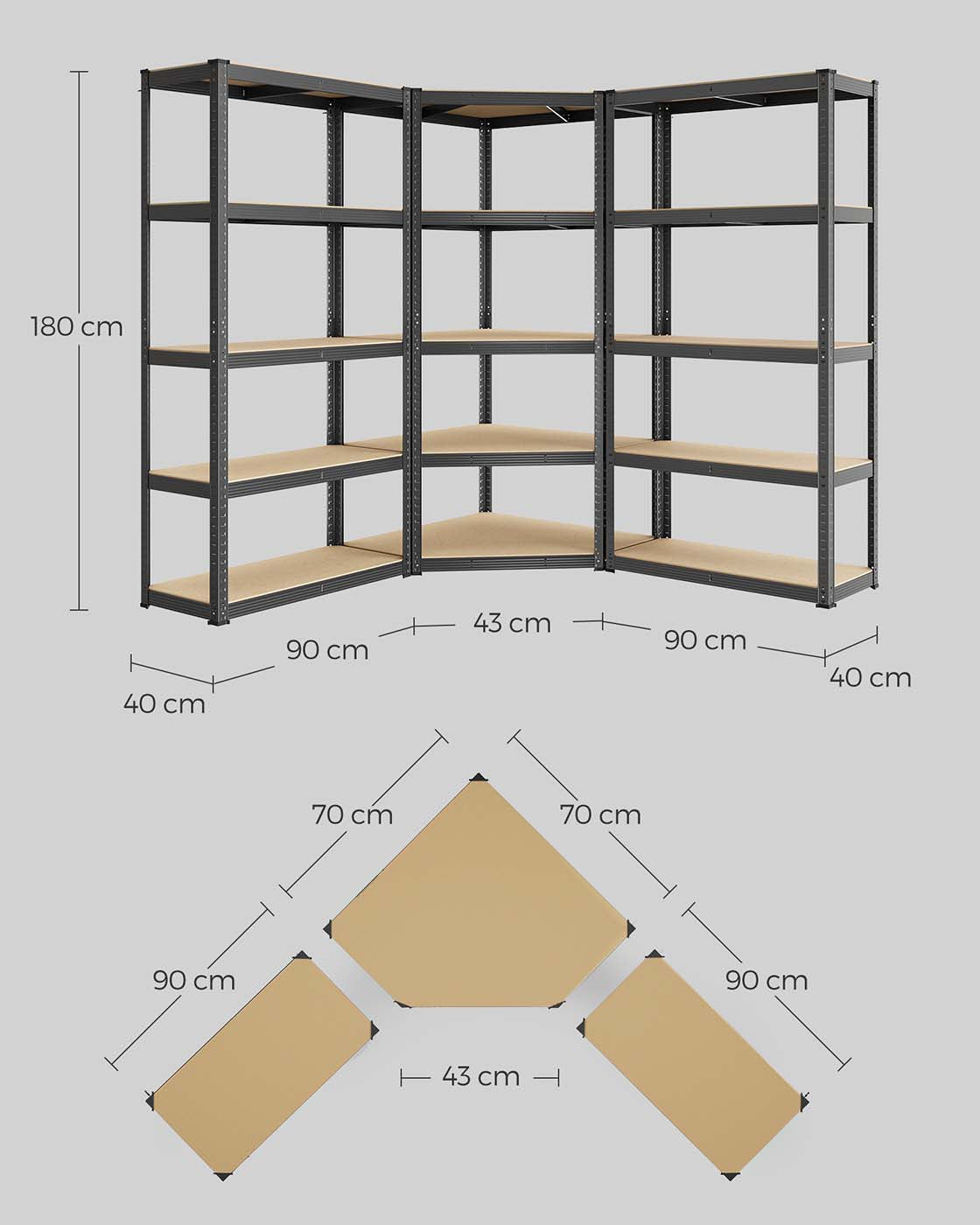 Eckregal mit hoher Tragkraft – Modulares Regalsystem – Verstellbare Regalböden – Für Garage, Keller und Lagerraum