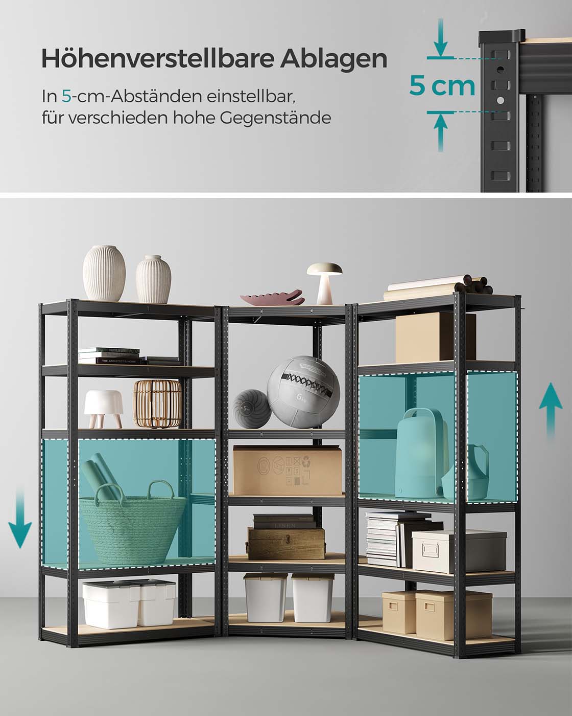 Eckregal mit hoher Tragkraft – Modulares Regalsystem – Verstellbare Regalböden – Für Garage, Keller und Lagerraum