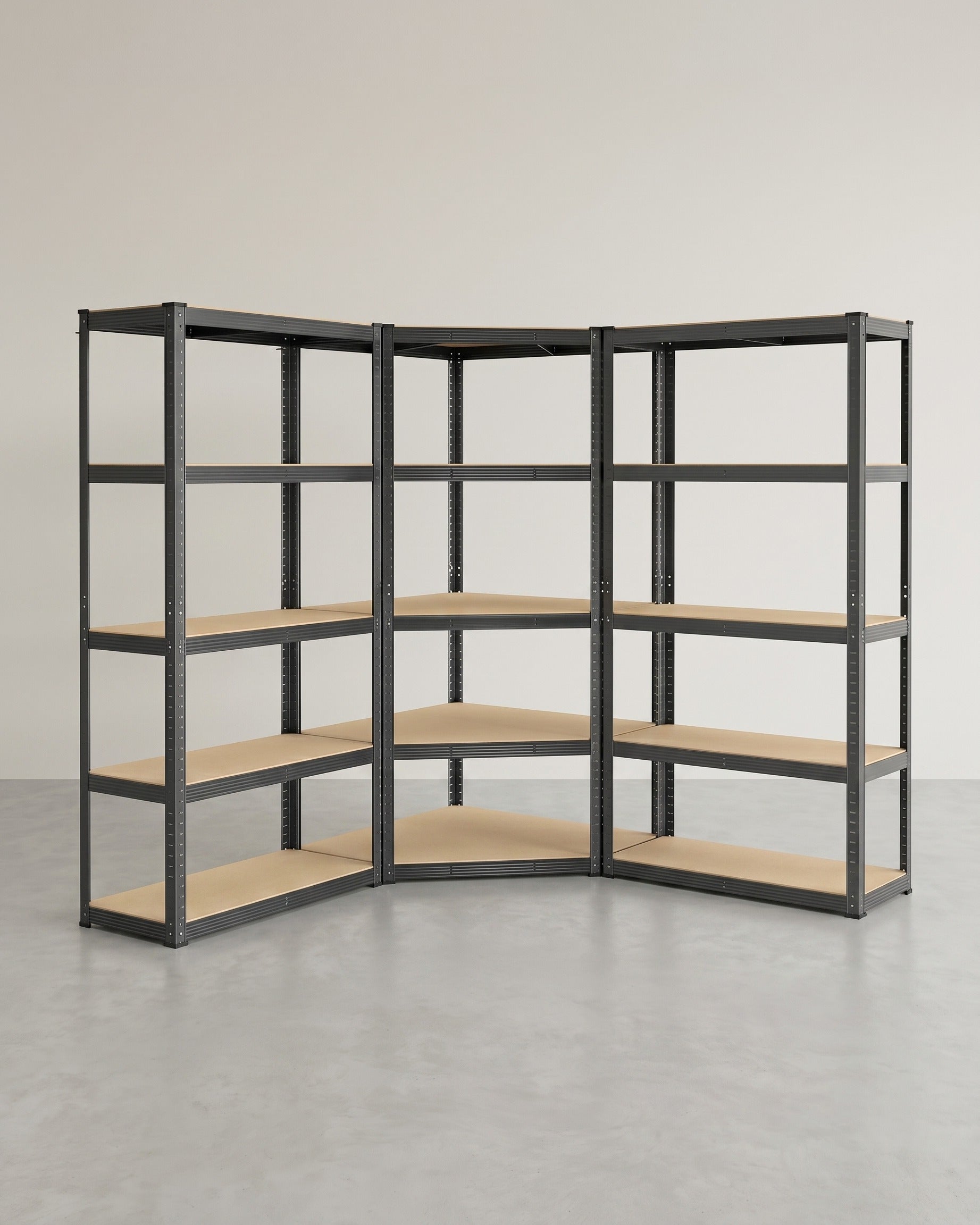 Eckregal mit hoher Tragkraft – Modulares Regalsystem – Verstellbare Regalböden – Für Garage, Keller und Lagerraum – Schwarz