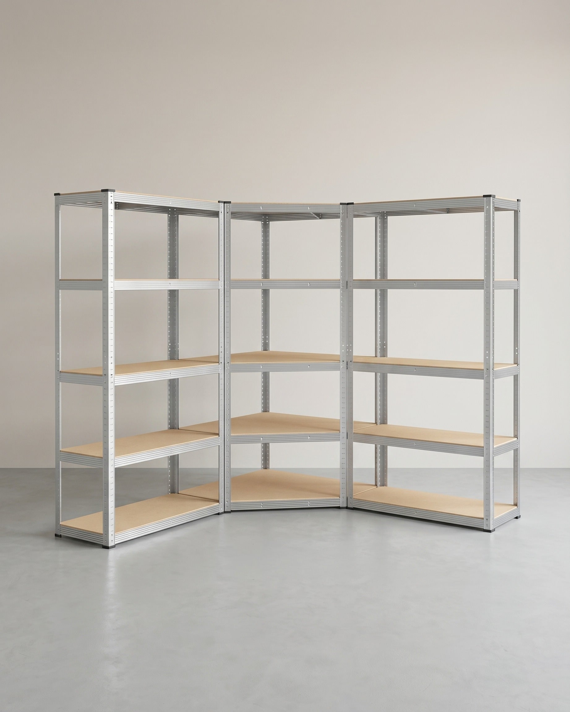 Eckregal mit hoher Tragkraft – Modulares Regalsystem – Verstellbare Regalböden – Für Garage, Keller und Lagerraum – Silber