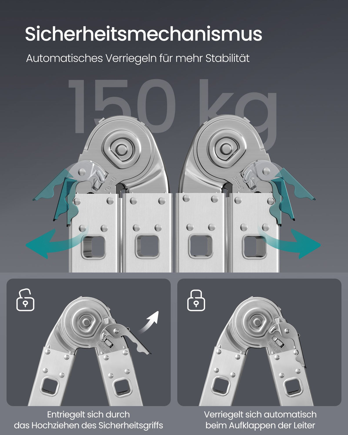 Aluminium Klappleiter - Multifunktionsleiter - 6-in-1 Trittleiter - 150 kg Tragkraft