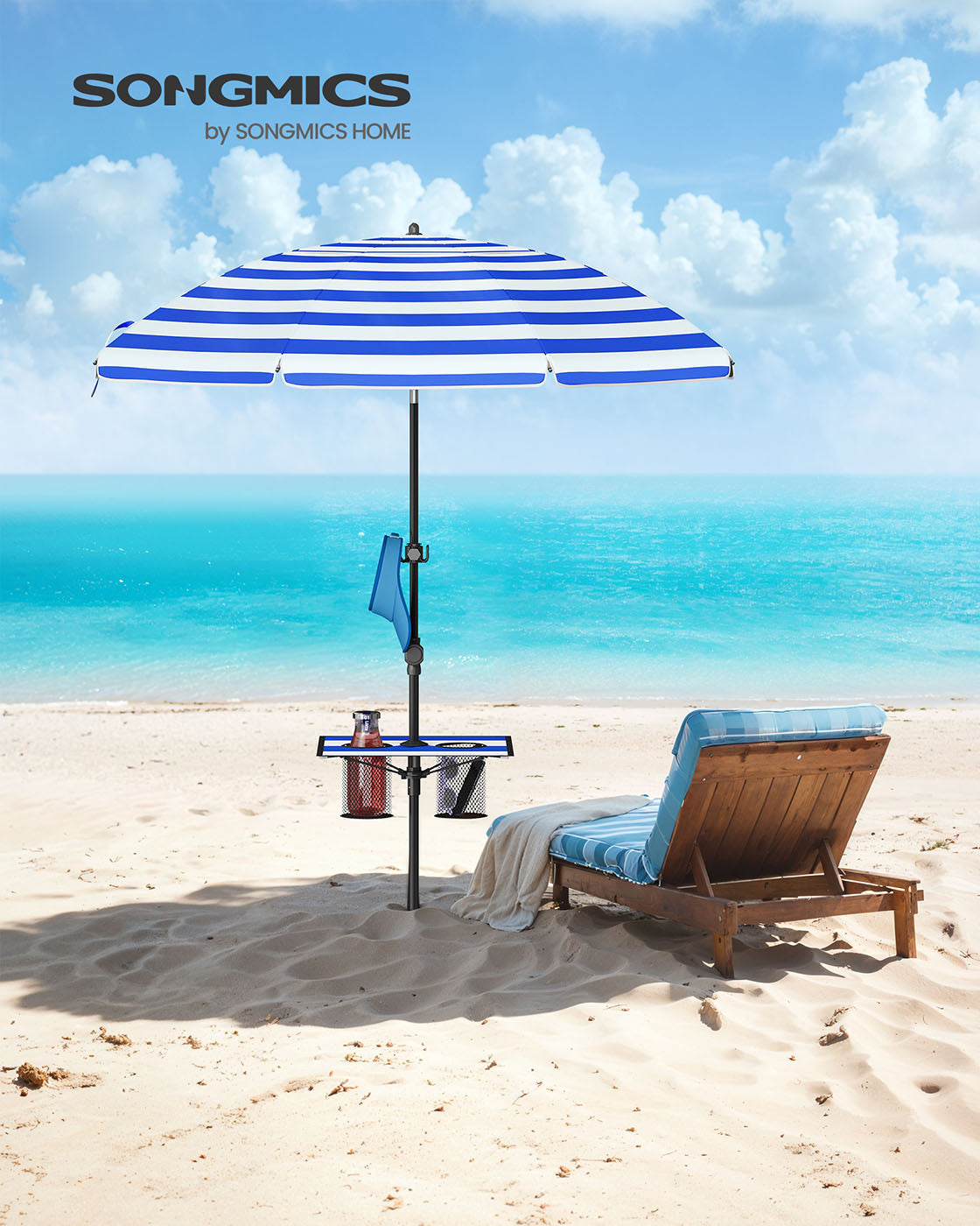 Strandsonnenschirm mit Aufbewahrung – Ø160 oder 200 cm – Verstellbar – UV-Schutz LSF 50+ – Inklusive Tragetasche
