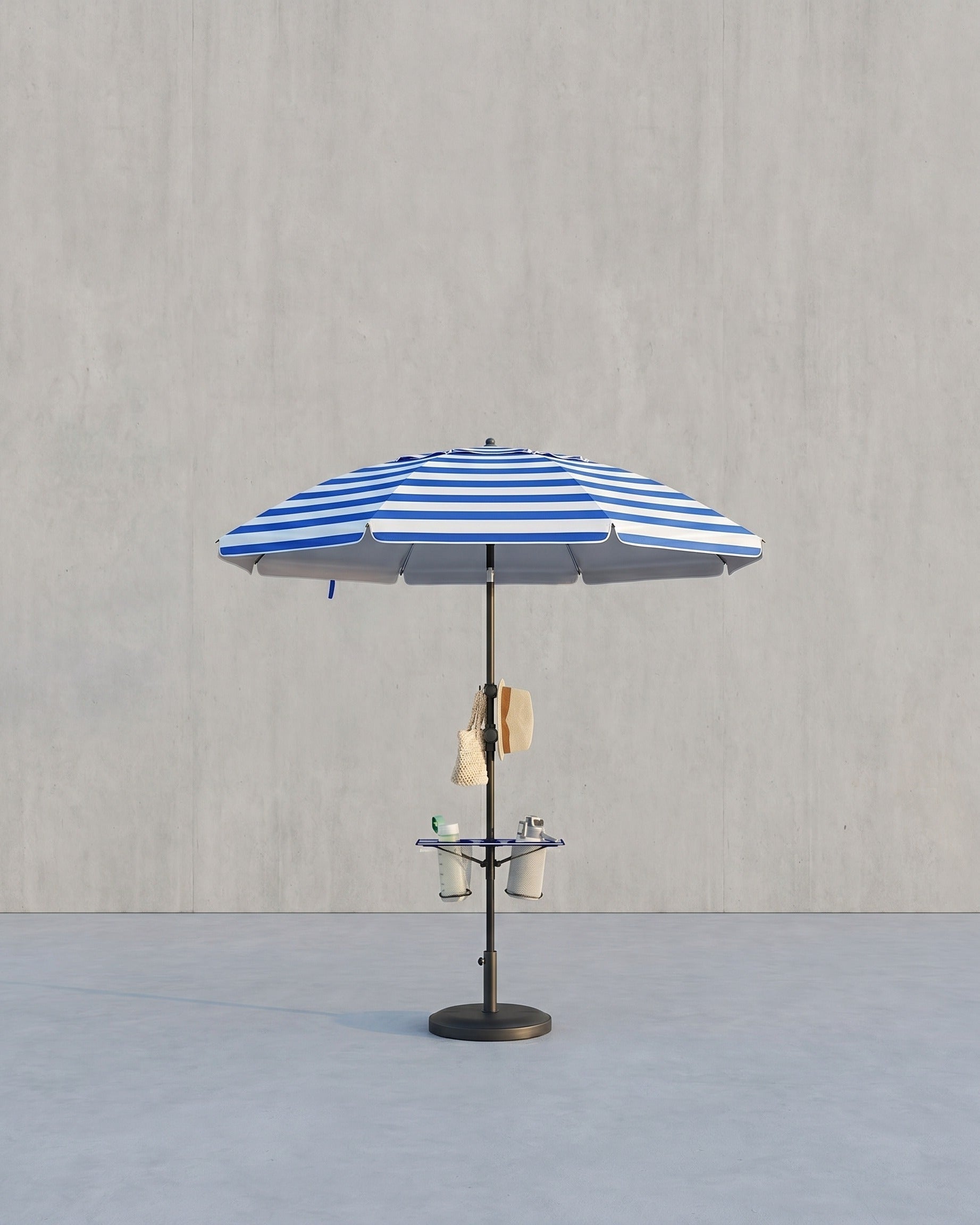 Strandsonnenschirm mit Aufbewahrung – Ø160 oder 200 cm – Verstellbar – UV-Schutz LSF 50+ – Inklusive Tragetasche – Gestreiftes Blau