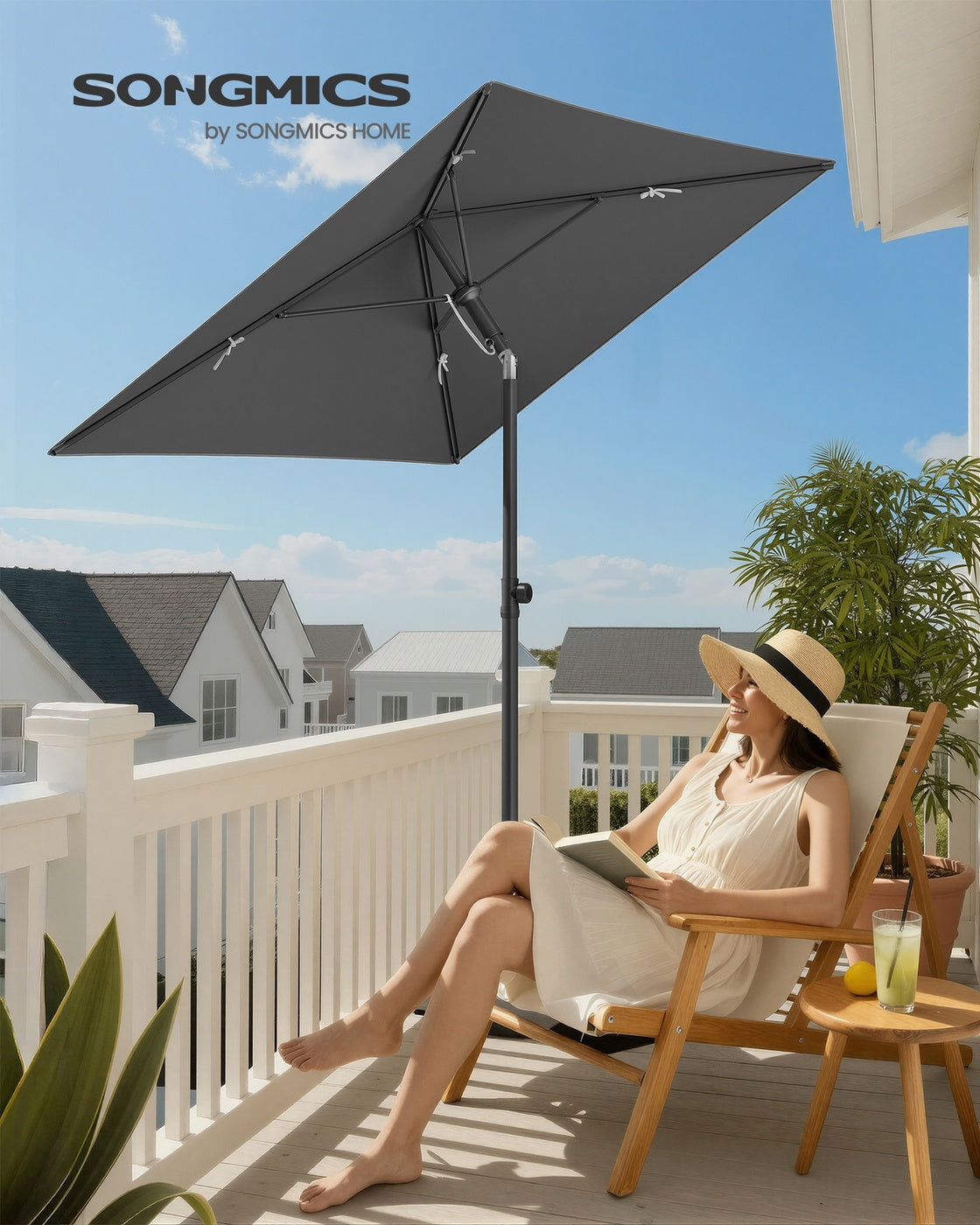 Rechteckiger Sonnenschirm – 30° neigbar – UV-Schutz 50+ – Inkl. Tragetasche – Für Balkon, Garten oder Strand