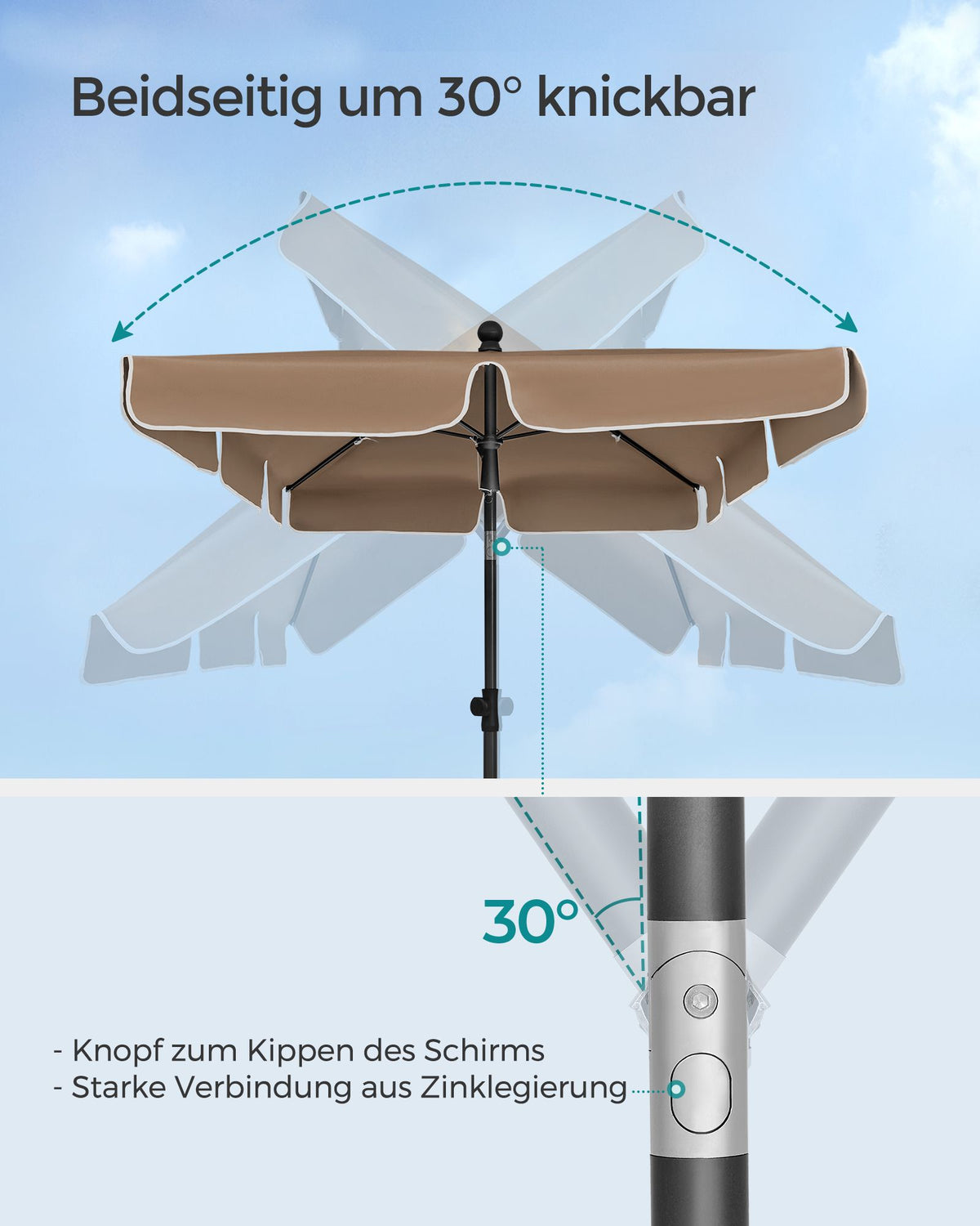 Rechteckiger Sonnenschirm – Neigbar – Höhenverstellbar – UV-Schutz bis zu UPF 50+