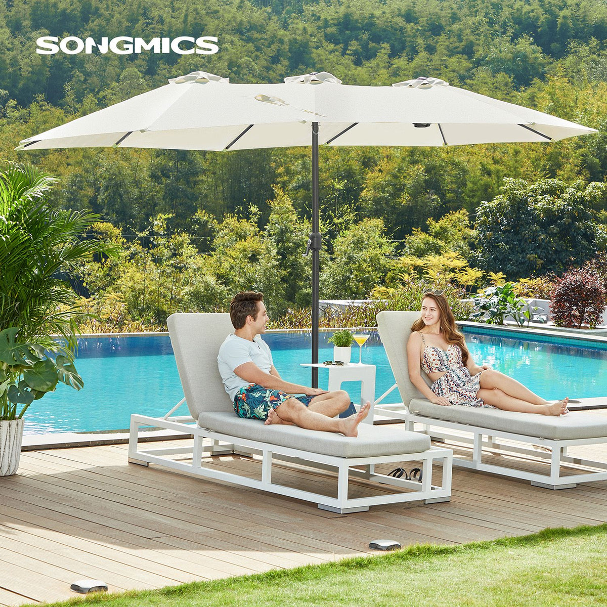 Doppelsonnenschirm 460 x 270 cm – Extra groß mit UV-Schutz und Kurbel