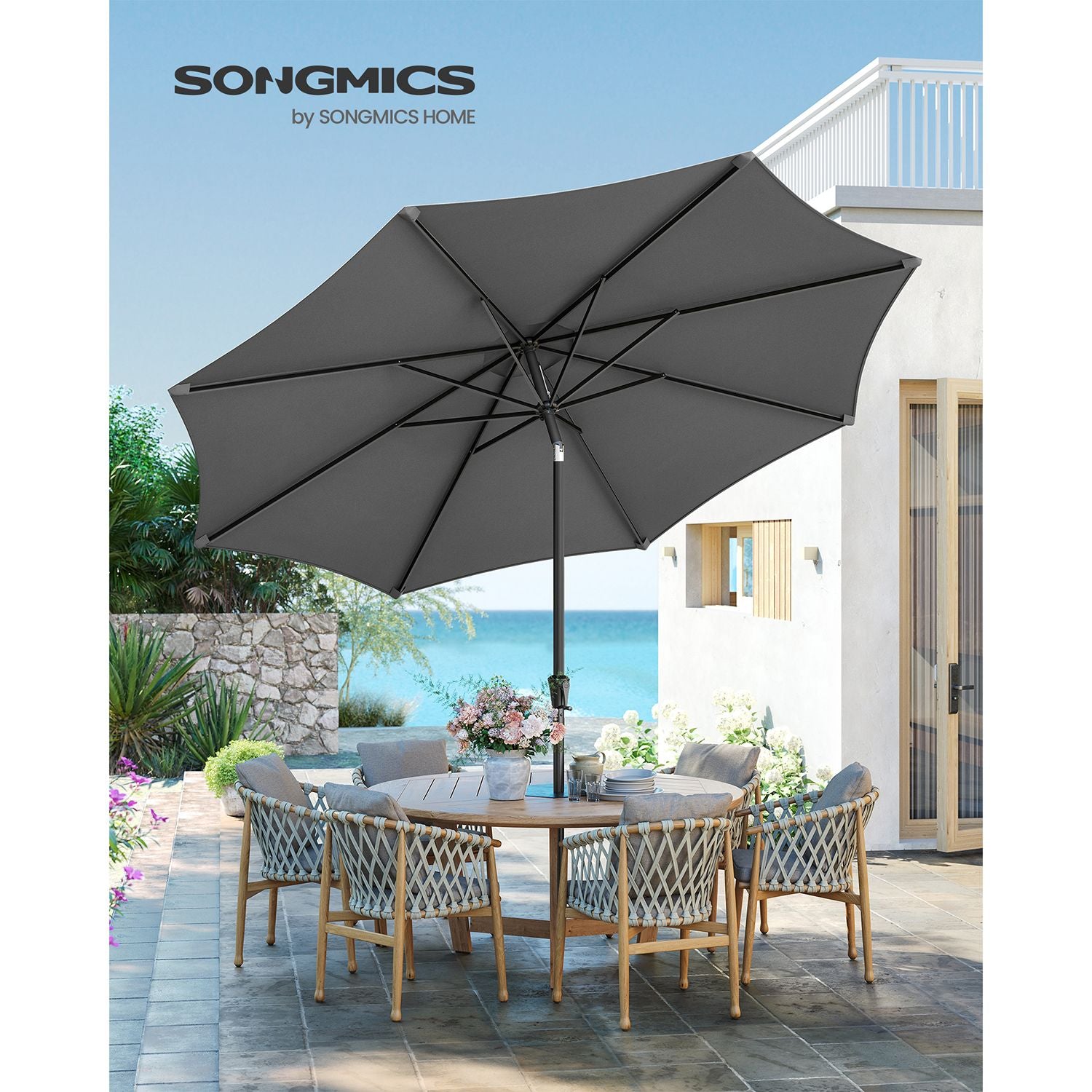 Gartenschirm – Ø 2 / 2,7 / 3 / 3,3 Meter – UPF 50+ Sonnenschutz – 30° neigbar – mit Kurbel – ohne Ständer