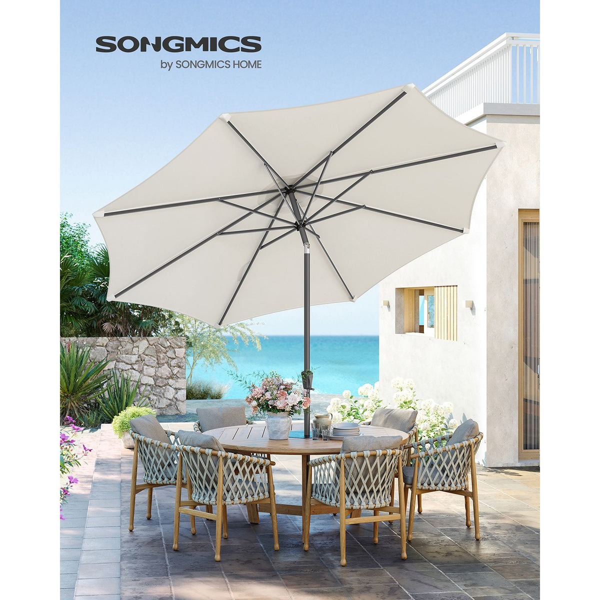 Gartenschirm – Ø 2 / 2,7 / 3 / 3,3 Meter – UPF 50+ Sonnenschutz – 30° neigbar – mit Kurbel – ohne Ständer