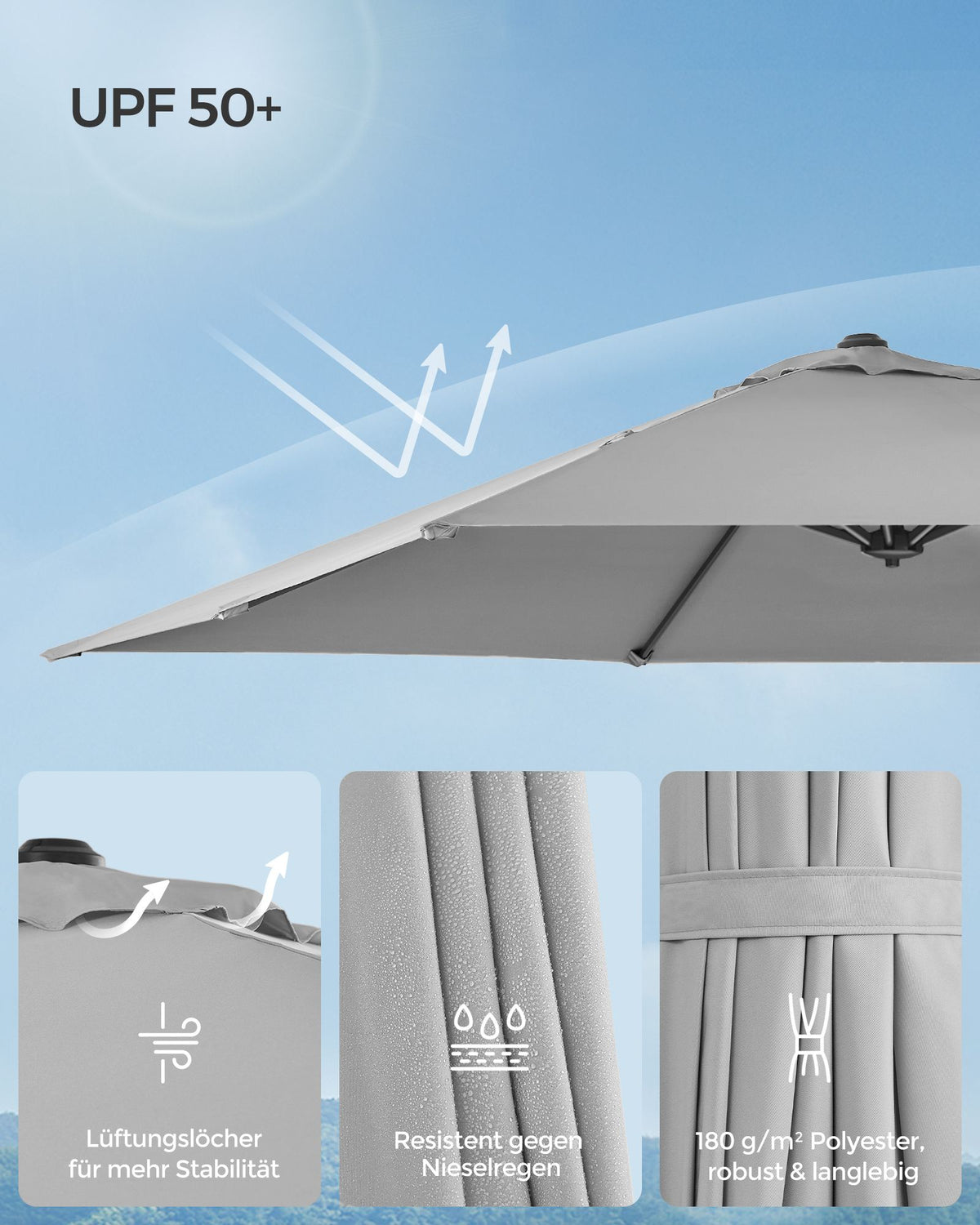 Ampelschirm 270 x 270 cm - Stufenlos verstellbar und 360° drehbar