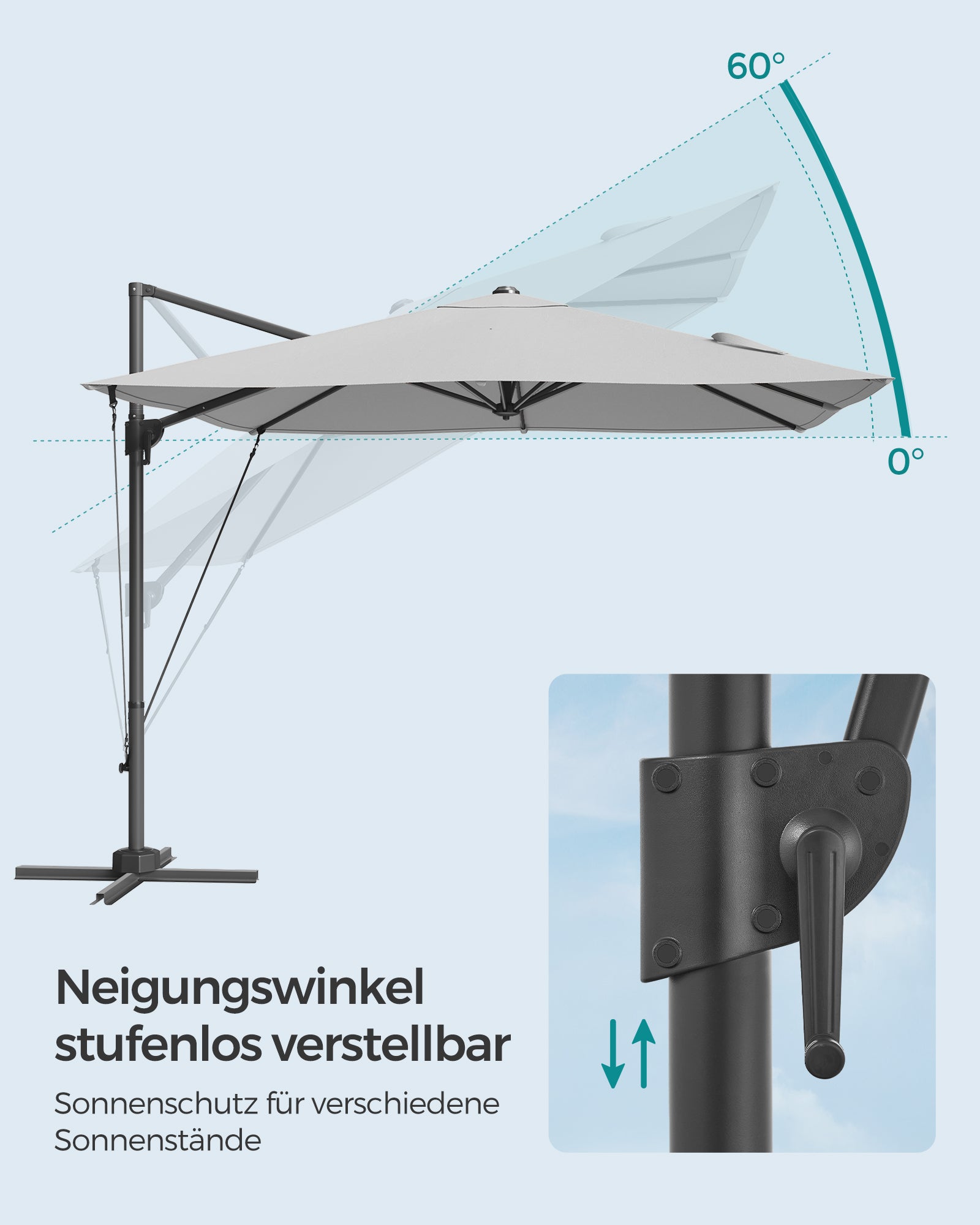 Ampelschirm 270 x 270 cm - Stufenlos verstellbar und 360° drehbar