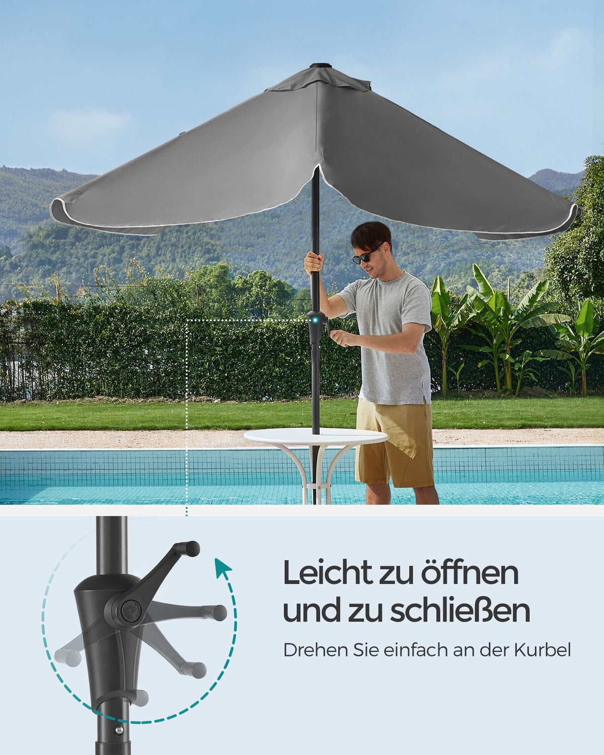 Rechteckiger Sonnenschirm – Balkonschirm mit Neigefunktion – UV-Schutz