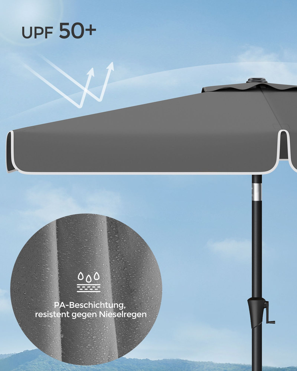 Rechteckiger Sonnenschirm – Balkonschirm mit Neigefunktion – UV-Schutz