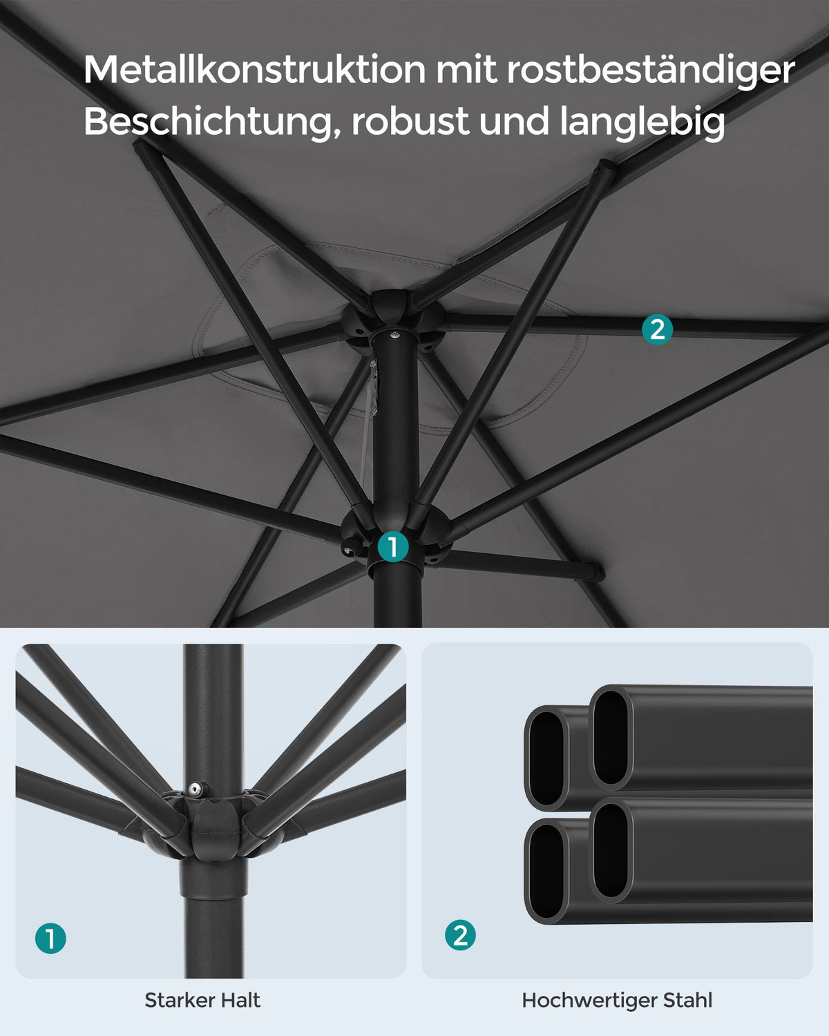 Rechteckiger Sonnenschirm – Balkonschirm mit Neigefunktion – UV-Schutz
