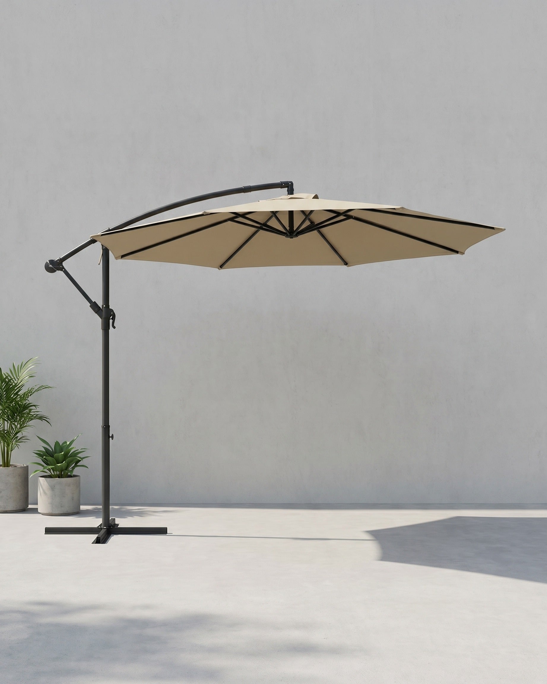 Freiarmschirm mit Ständer – Gartenschirm mit UV-Schutz UPF 50+ – mit Kurbel – für Balkon, Terrasse und Garten – Taupe