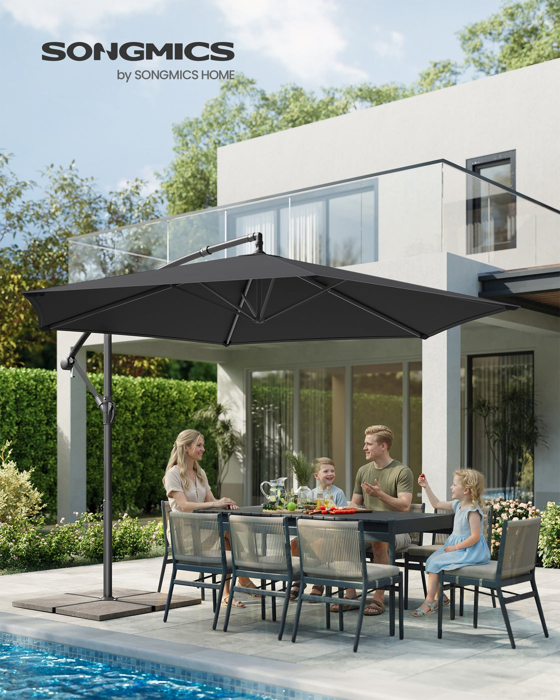 Freiarmschirm mit Ständer – Gartenschirm mit UV-Schutz UPF 50+ – mit Kurbel – für Balkon, Terrasse und Garten