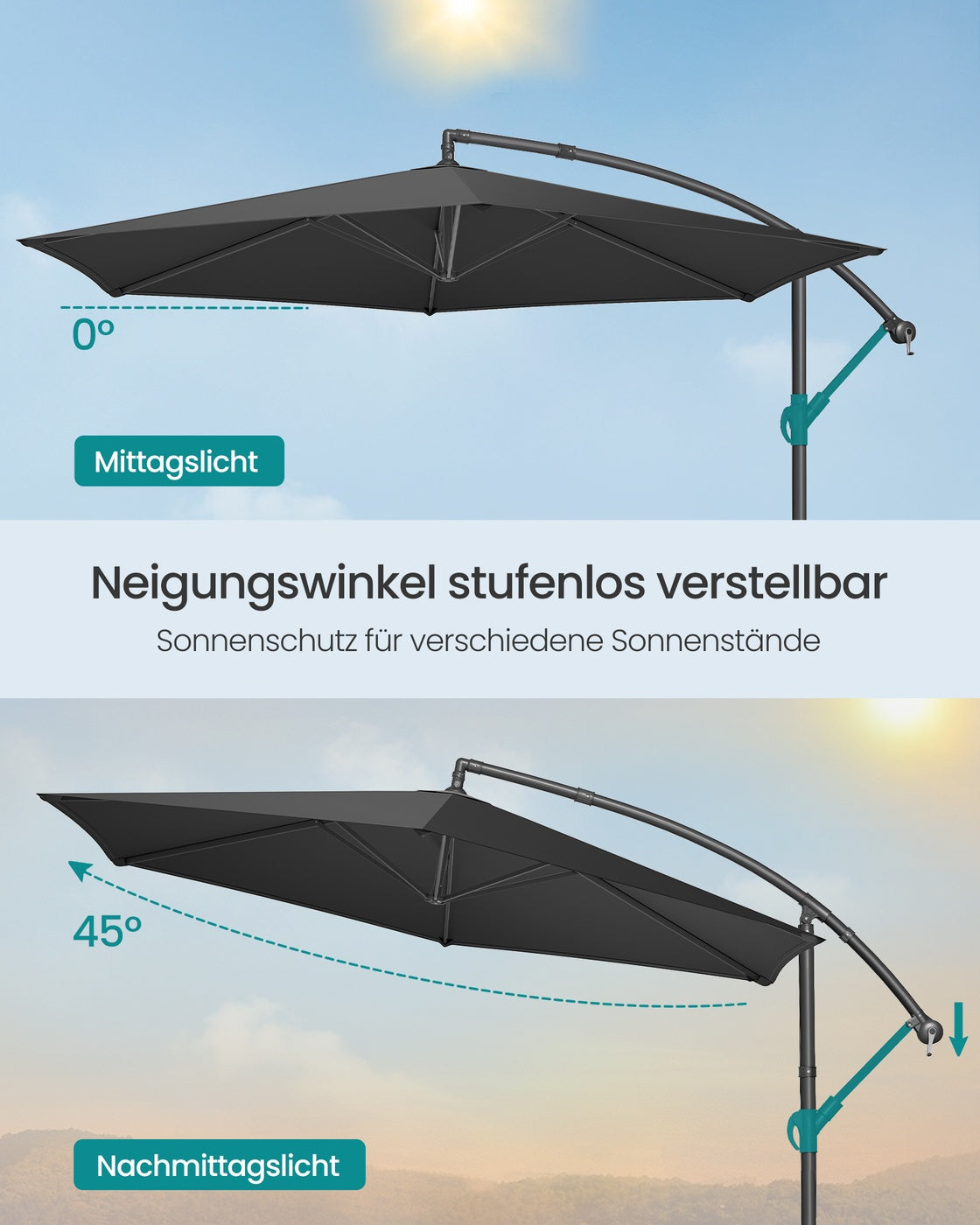 Ampelschirm Ø300 cm mit LED-Beleuchtung - Verstellbar - Solarenergie