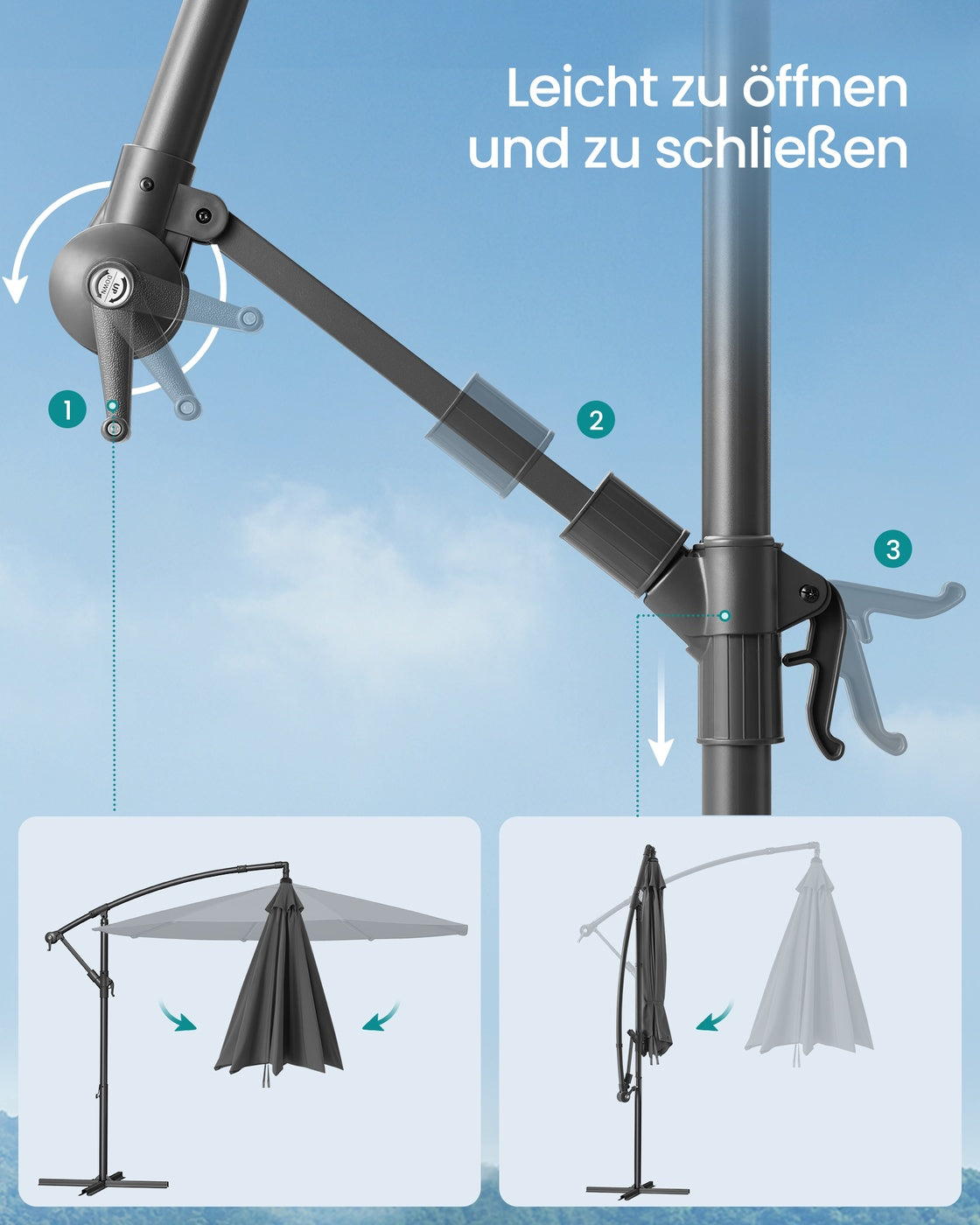 Ampelschirm Ø300 cm mit LED-Beleuchtung - Verstellbar - Solarenergie