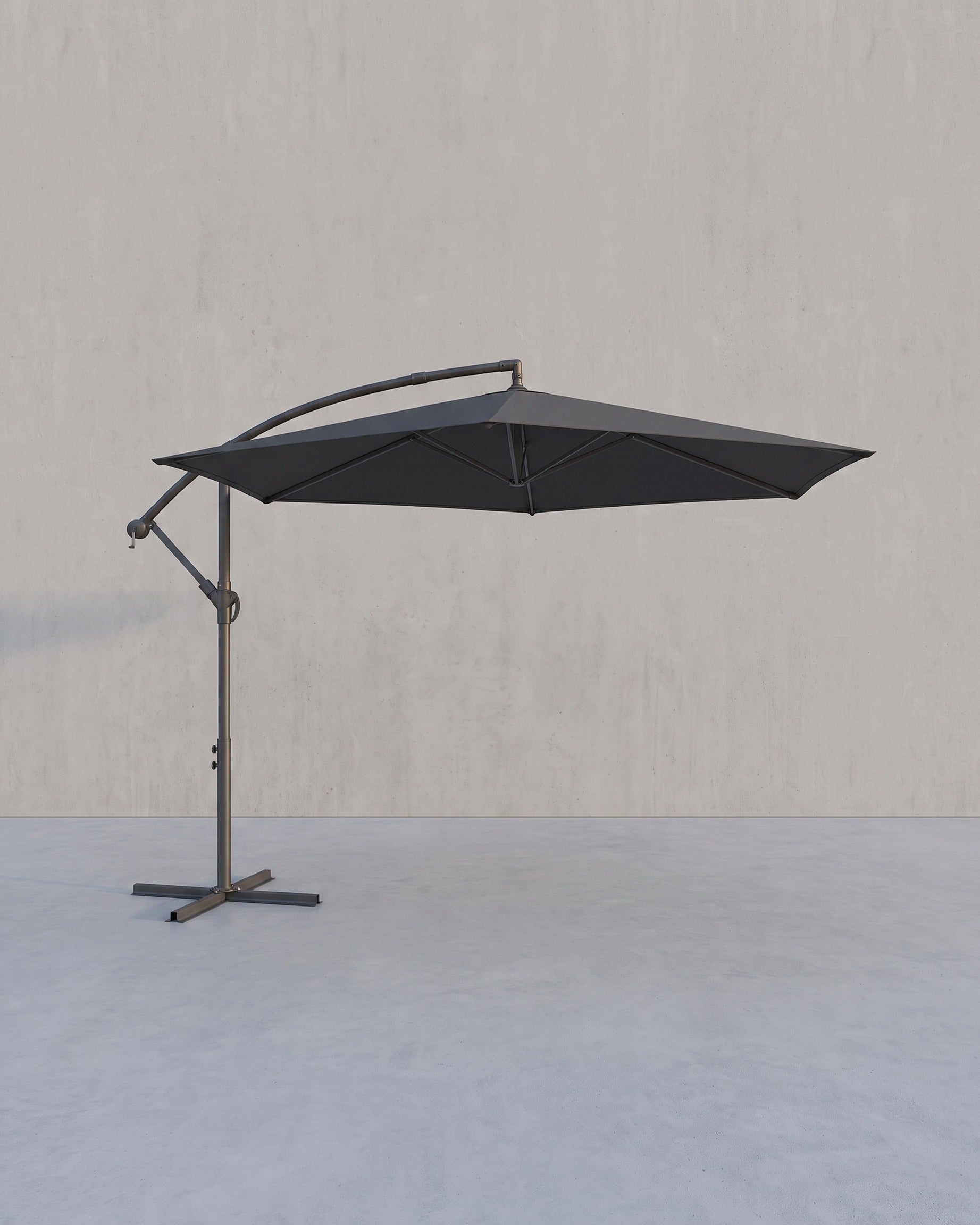 Freiarmschirm mit Ständer – Gartenschirm mit UV-Schutz UPF 50+ – mit Kurbel – für Balkon, Terrasse und Garten – Grau
