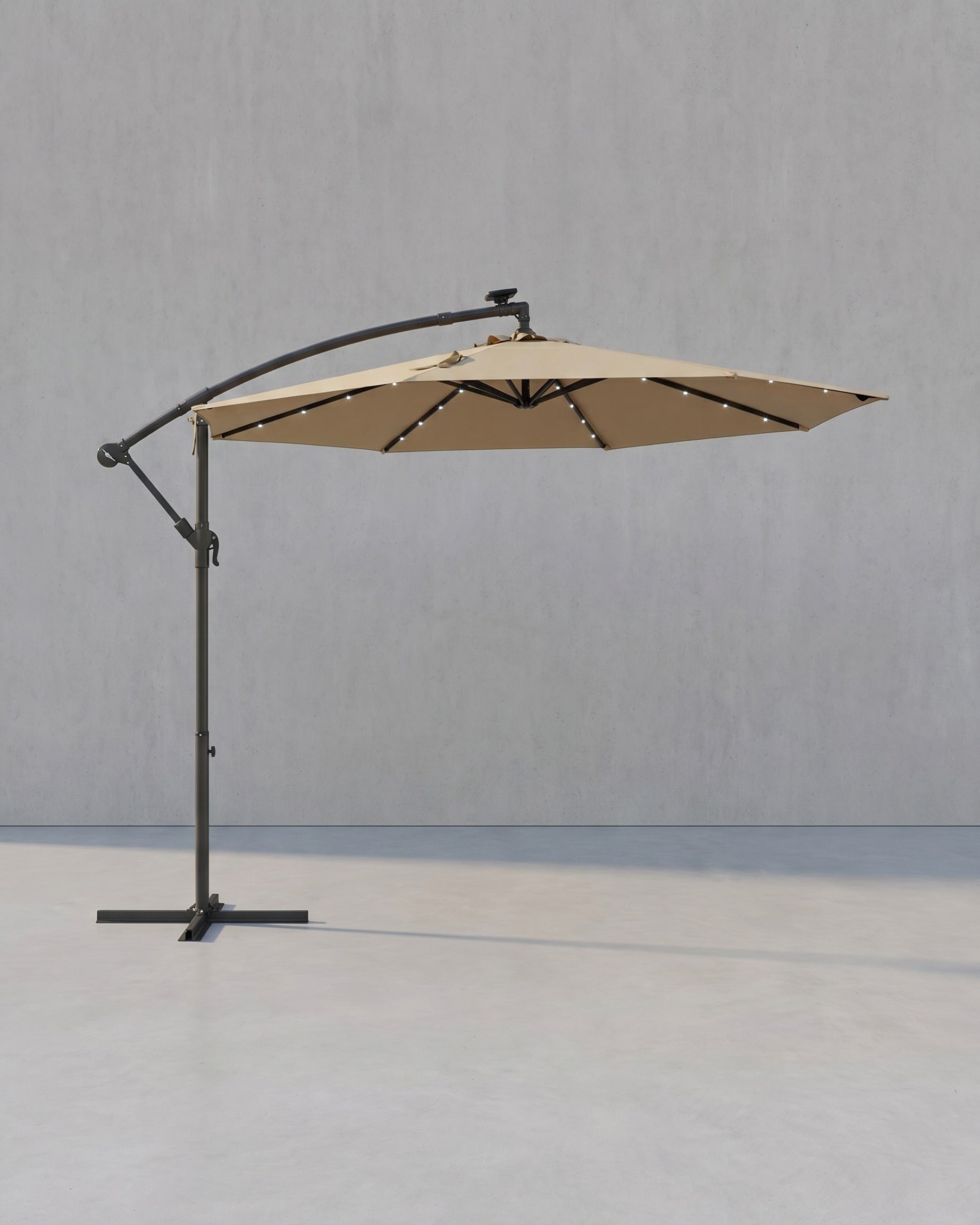 Sonnenschirm mit LED-Solarbeleuchtung – mit Ständer – UV-Schutz 50+ – schwenkbar – für Balkon und Garten – Taupe