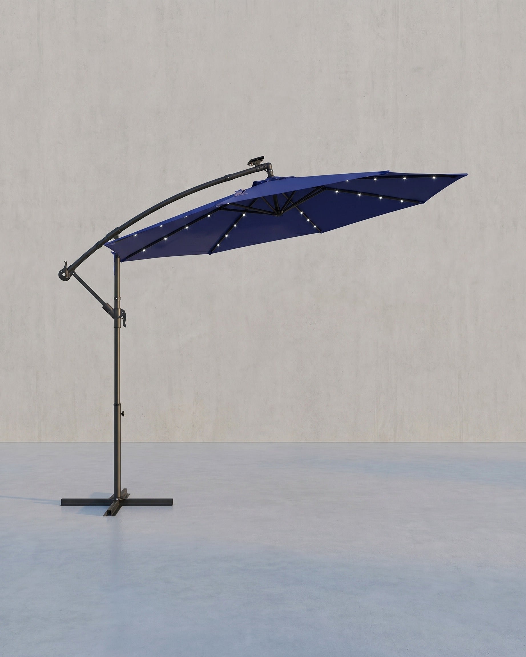 Sonnenschirm mit LED-Solarbeleuchtung – mit Ständer – UV-Schutz 50+ – schwenkbar – für Balkon und Garten – Blau