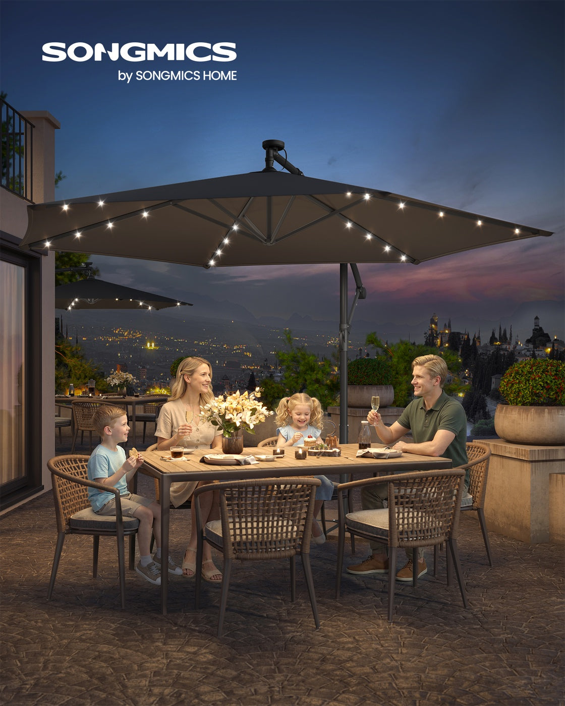 Großer Sonnenschirm 350cm - Mit LED-Beleuchtung - Für Terrasse Und Garten