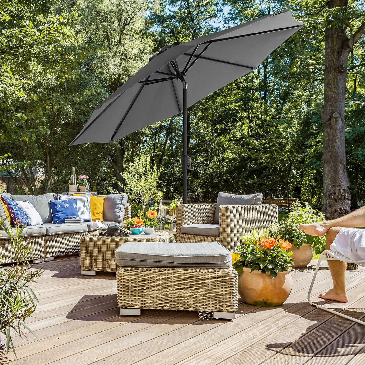 Gartenschirm – Ø 2 / 2,7 / 3 / 3,3 Meter – UPF 50+ Sonnenschutz – 30° neigbar – mit Kurbel – ohne Ständer