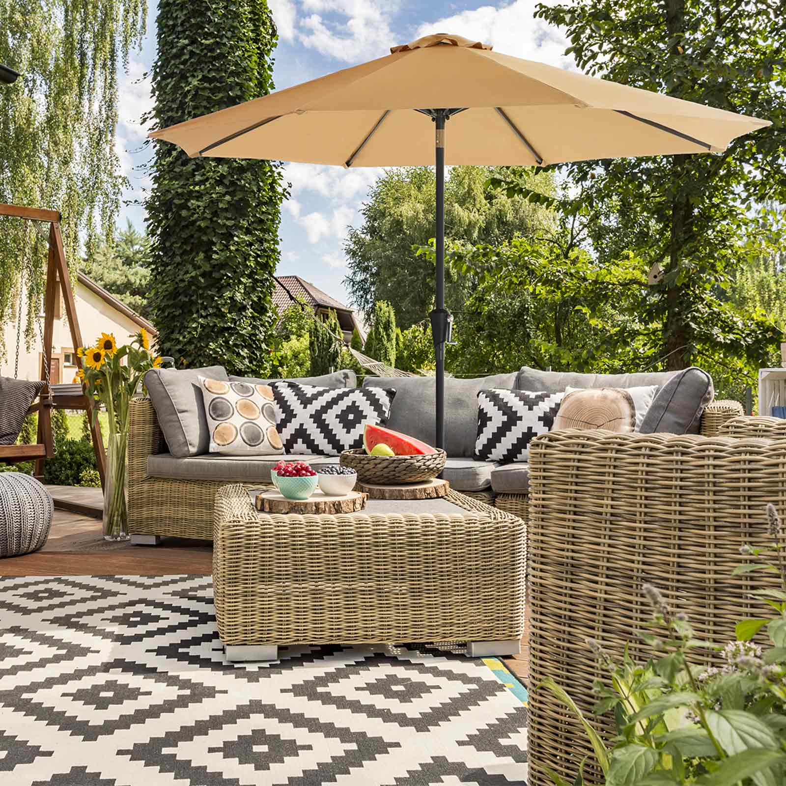 Gartenschirm – Ø 2 / 2,7 / 3 / 3,3 Meter – UPF 50+ Sonnenschutz – 30° neigbar – mit Kurbel – ohne Ständer