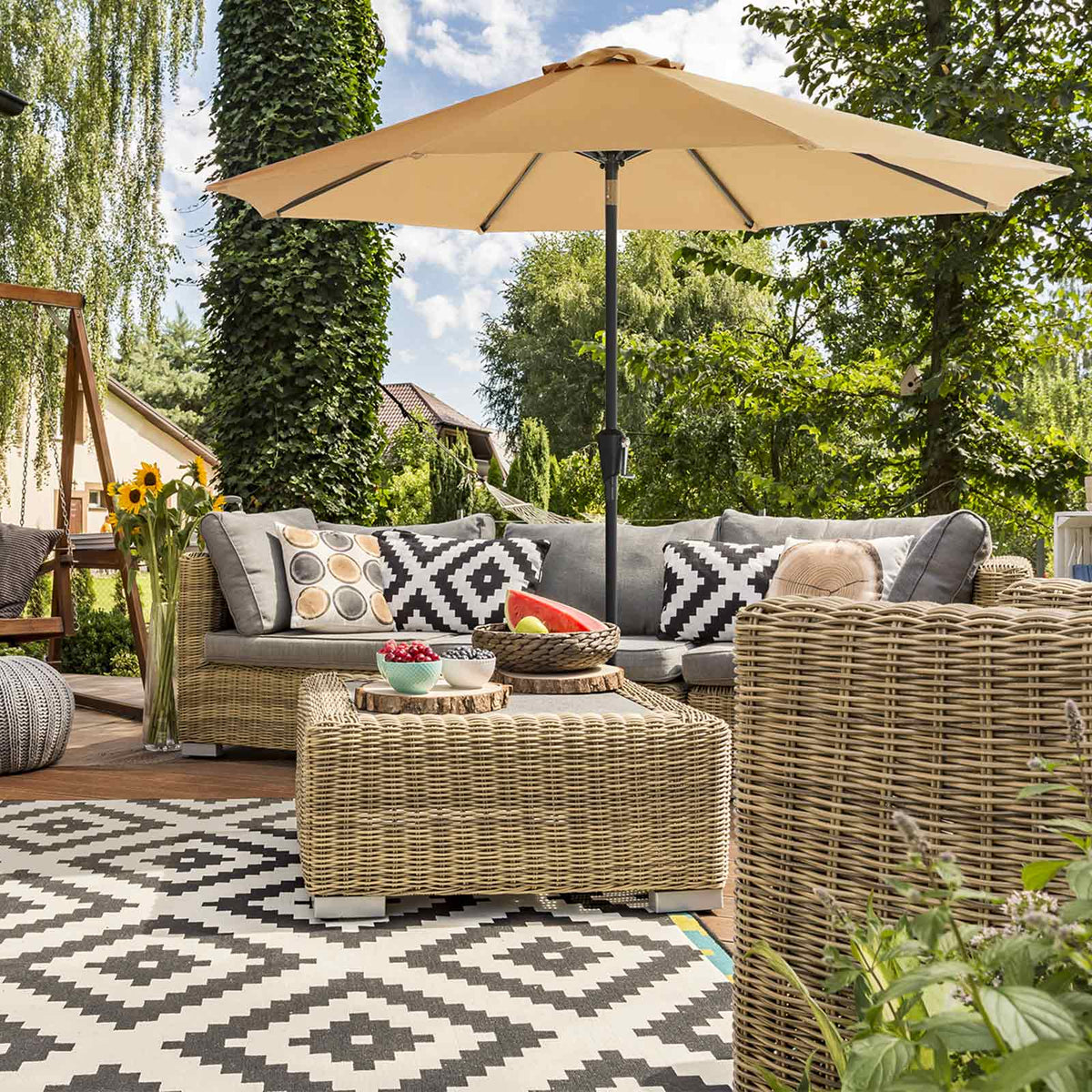 Gartenschirm – Ø 2 / 2,7 / 3 / 3,3 Meter – UPF 50+ Sonnenschutz – 30° neigbar – mit Kurbel – ohne Ständer