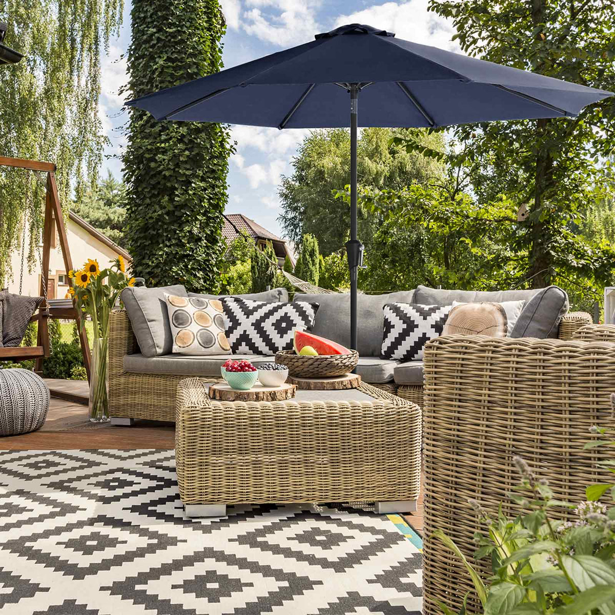 Gartenschirm – Ø 2 / 2,7 / 3 / 3,3 Meter – UPF 50+ Sonnenschutz – 30° neigbar – mit Kurbel – ohne Ständer
