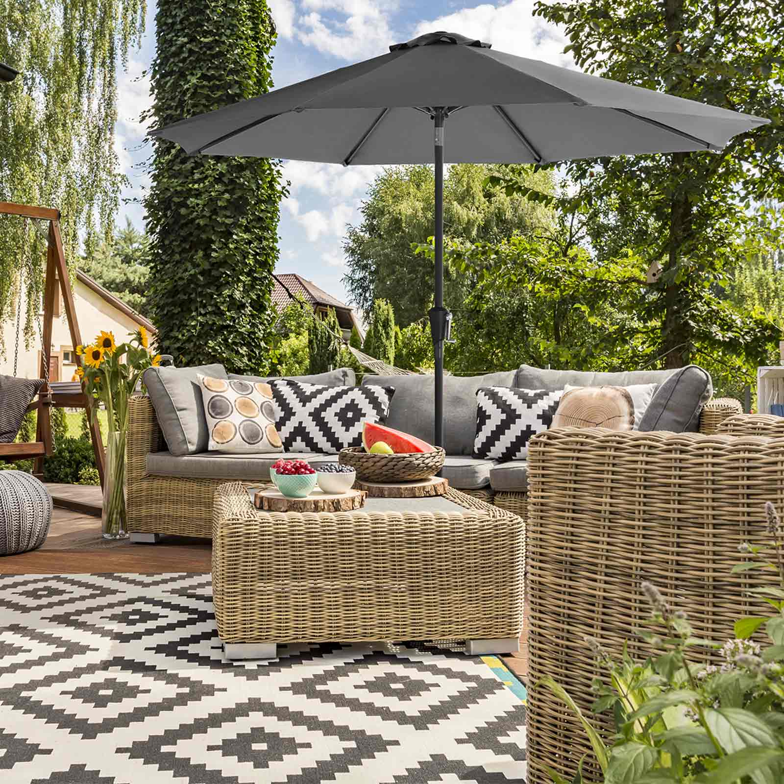 Gartenschirm – Ø 2 / 2,7 / 3 / 3,3 Meter – UPF 50+ Sonnenschutz – 30° neigbar – mit Kurbel – ohne Ständer
