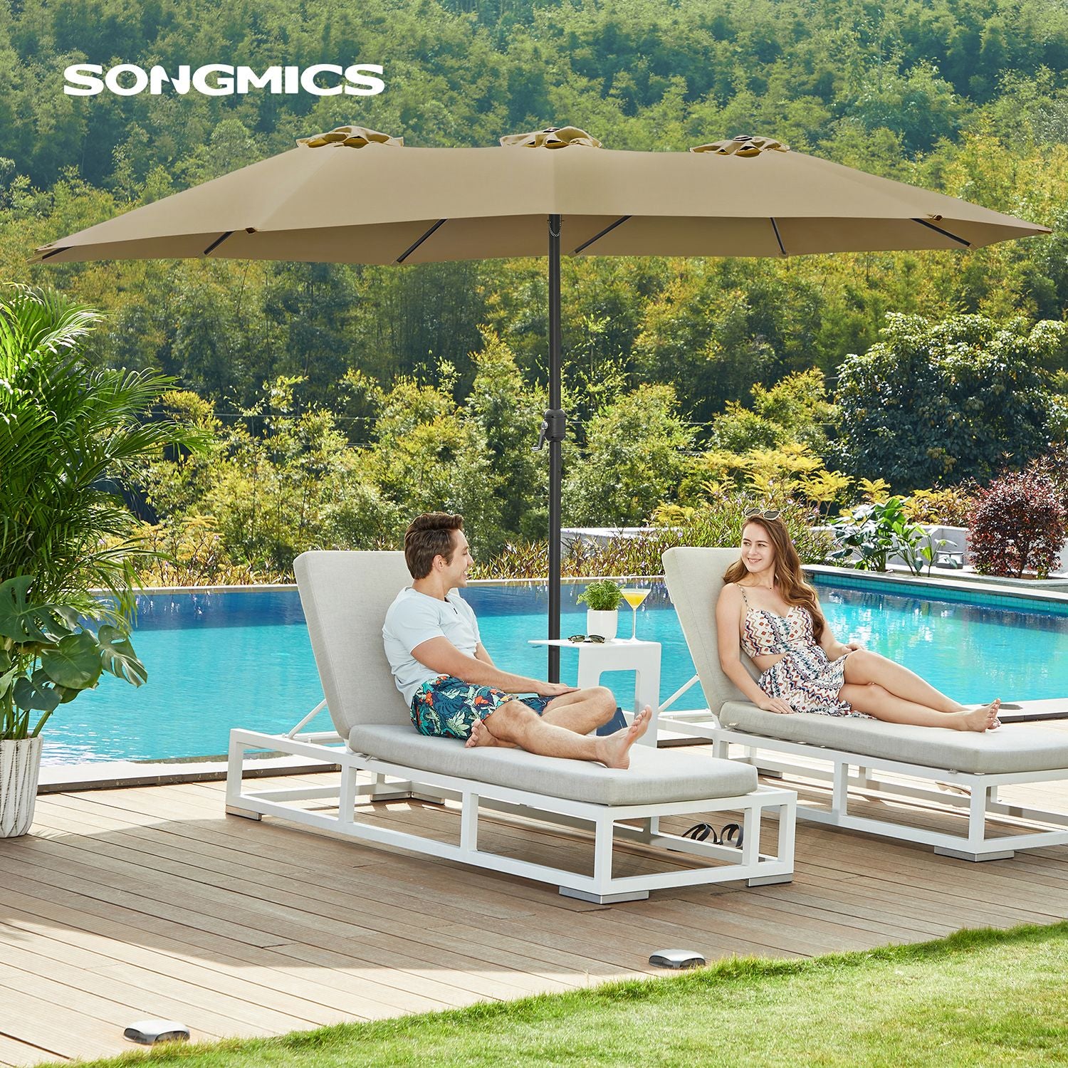 Doppelsonnenschirm 460 x 270 cm – Extra groß mit UV-Schutz und Kurbel