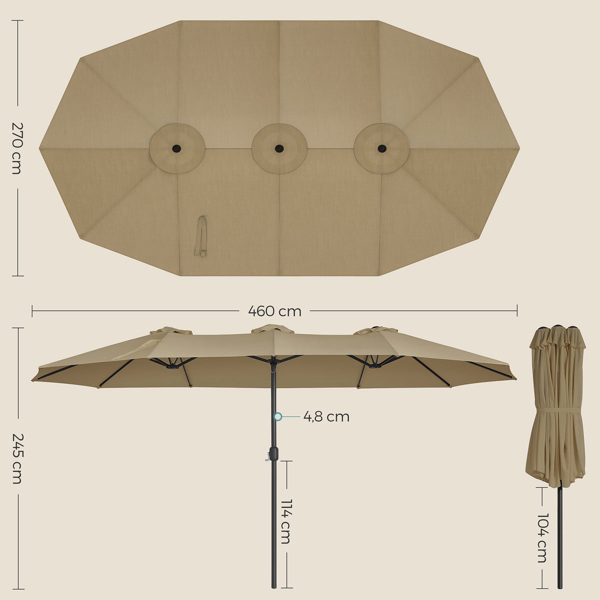 Doppelsonnenschirm 460 x 270 cm – Extra groß mit UV-Schutz und Kurbel