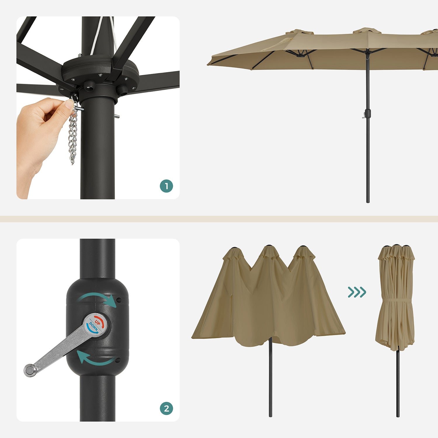 Doppelsonnenschirm 460 x 270 cm – Extra groß mit UV-Schutz und Kurbel
