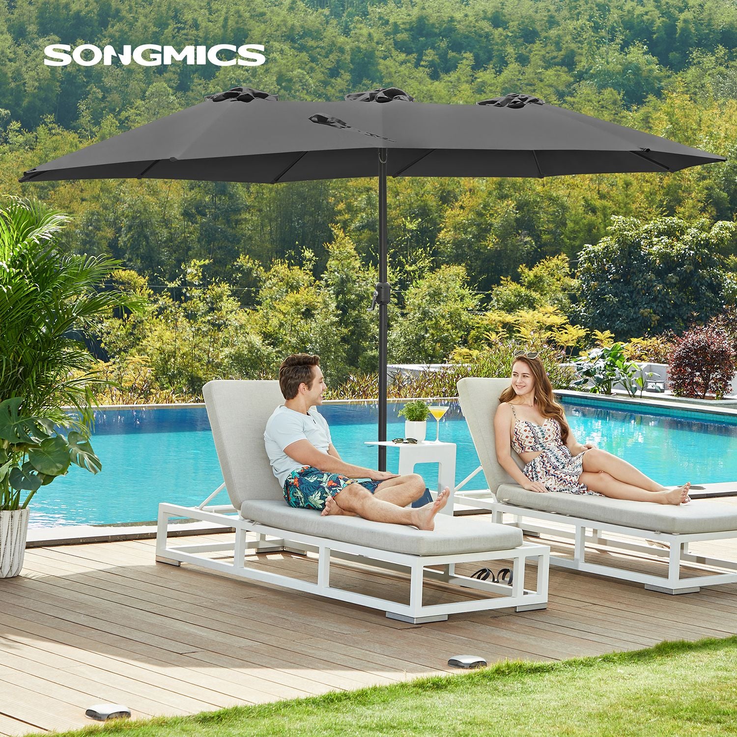 Doppelsonnenschirm 460 x 270 cm – Extra groß mit UV-Schutz und Kurbel