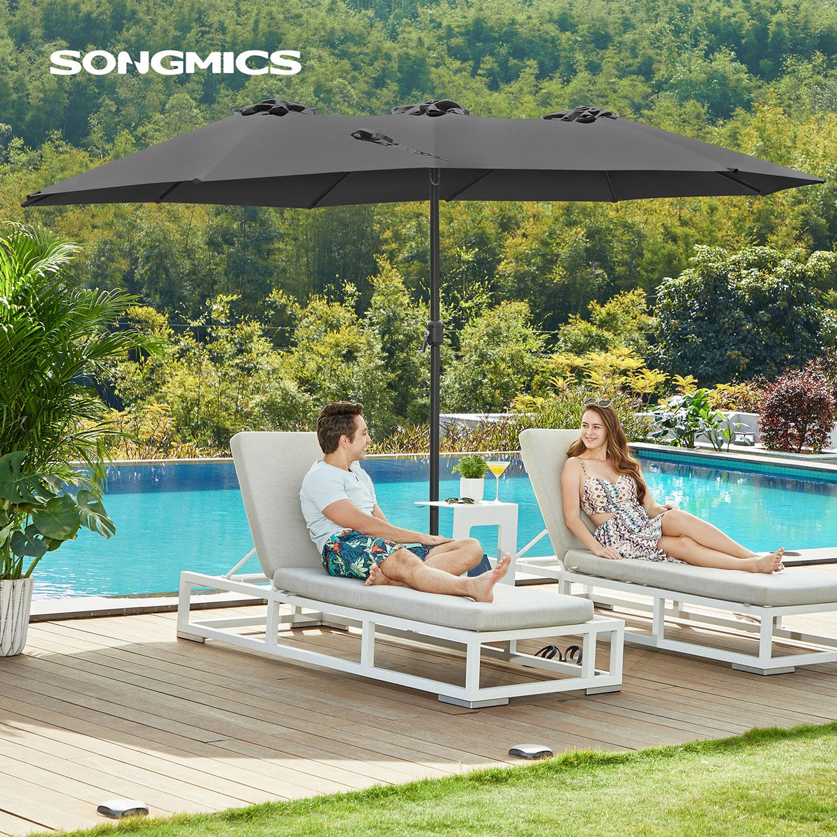 Doppelsonnenschirm 460 x 270 cm – Extra groß mit UV-Schutz und Kurbel