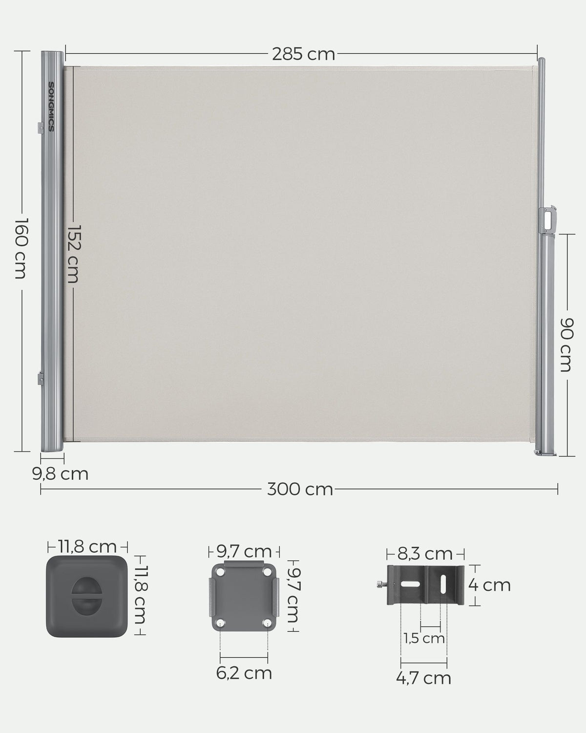 Ausziehbarer Gartensichtschutz – Windschutz – Sonnenschutz aus Edelstahl – Aluminium / Beige