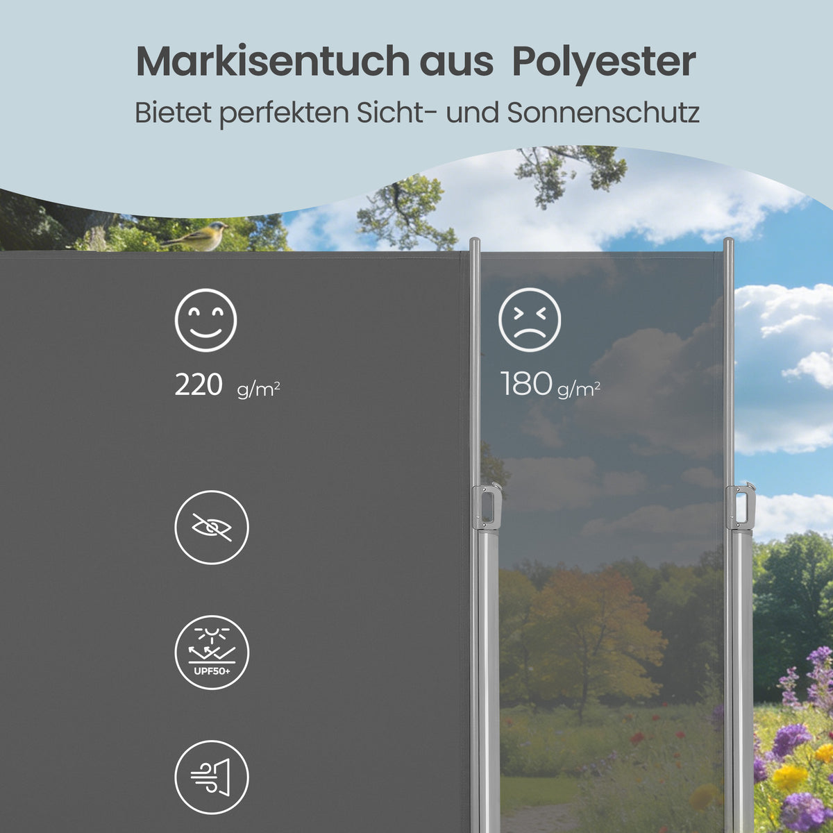 Balkon- und Terrassenschutz – Ausziehbarer Sichtschutz – Robust und stabil – Grau/Eisen