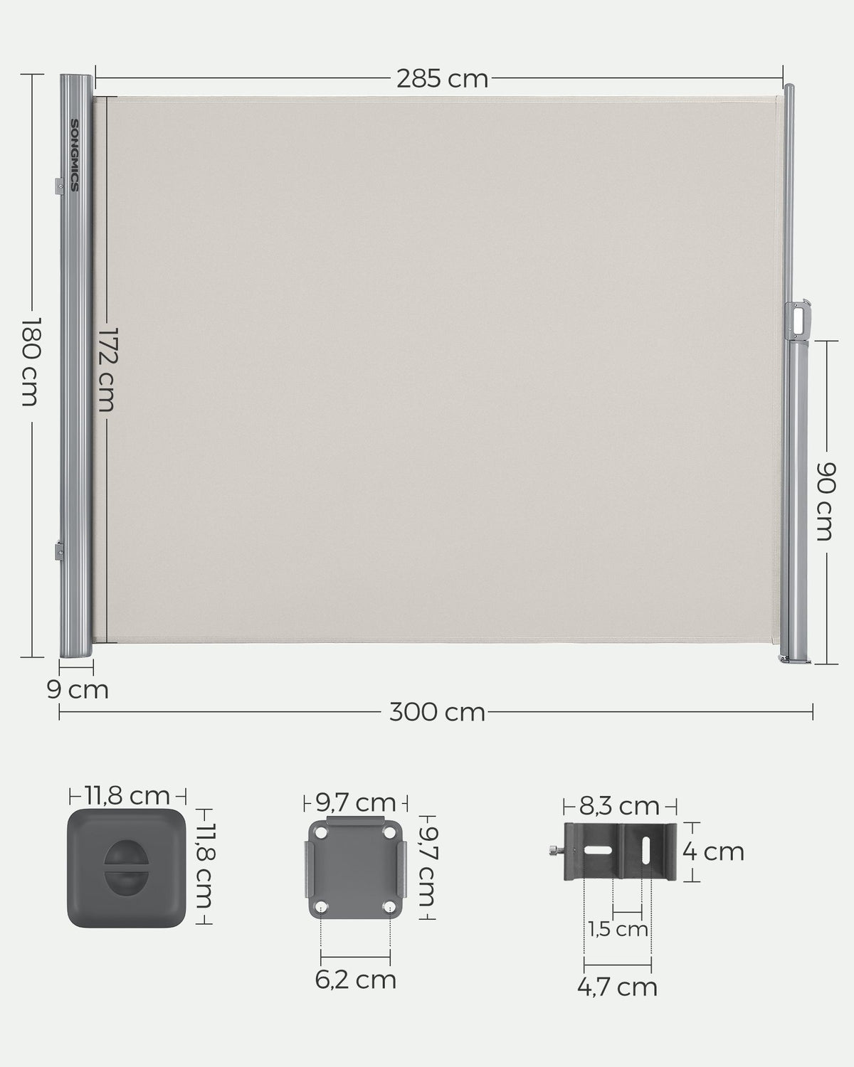 Ausziehbarer Gartensichtschutz – Windschutz – Sonnenschutz aus Edelstahl – Aluminium / Beige