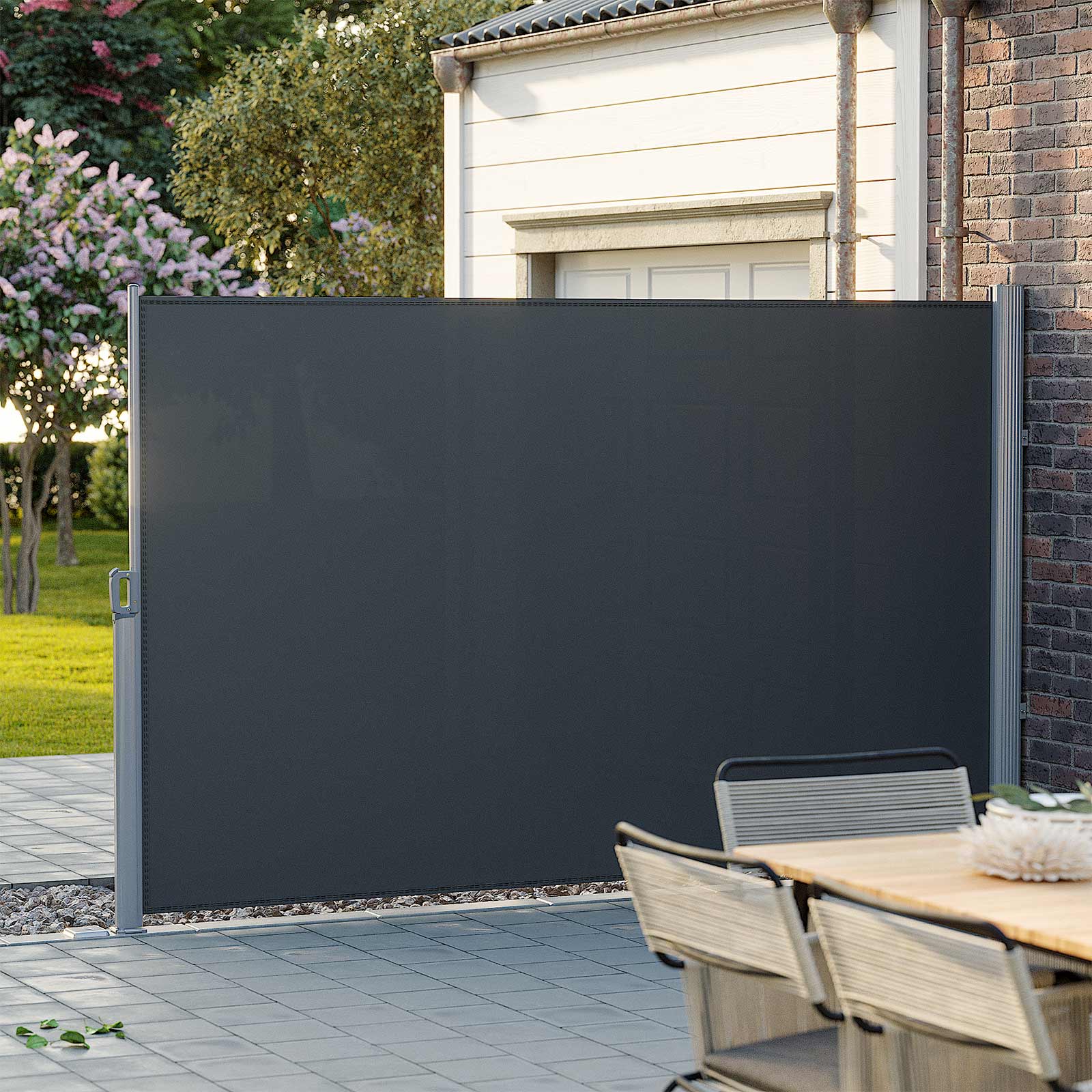 Ausziehbare Terrassenmarkise – Gartenmarkise / Seitenmarkise für Balkon & Terrasse – Aluminium / Anthrazit